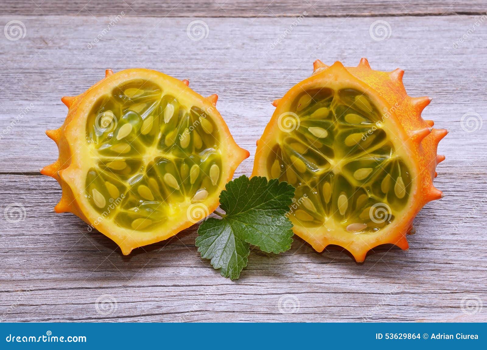 Tropical Fruit Kiwano on Wooden Background Stock Photo Image of color