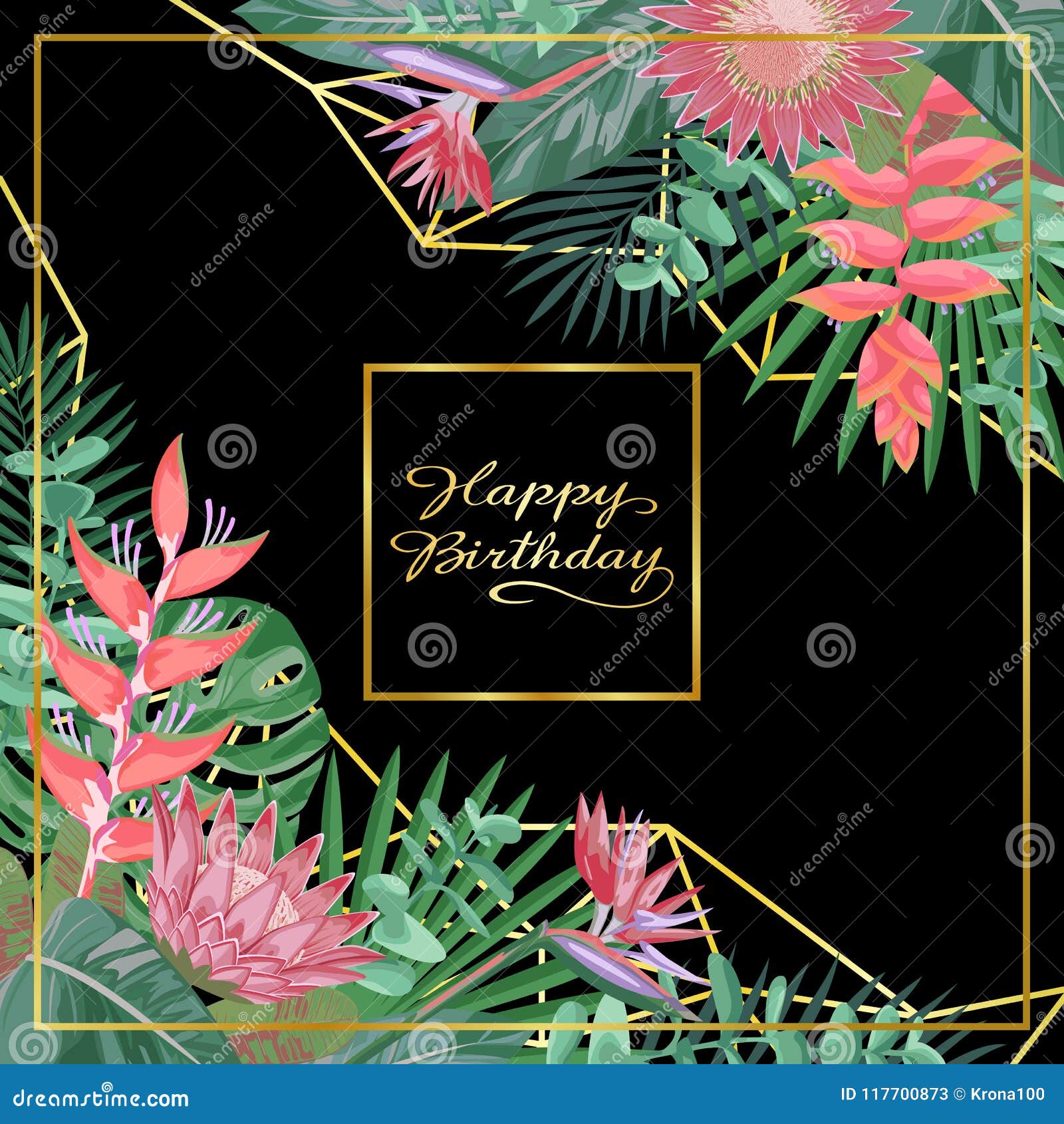 Tropical Happy Birthday Card Stock Vector Illustration Of Floral Flower