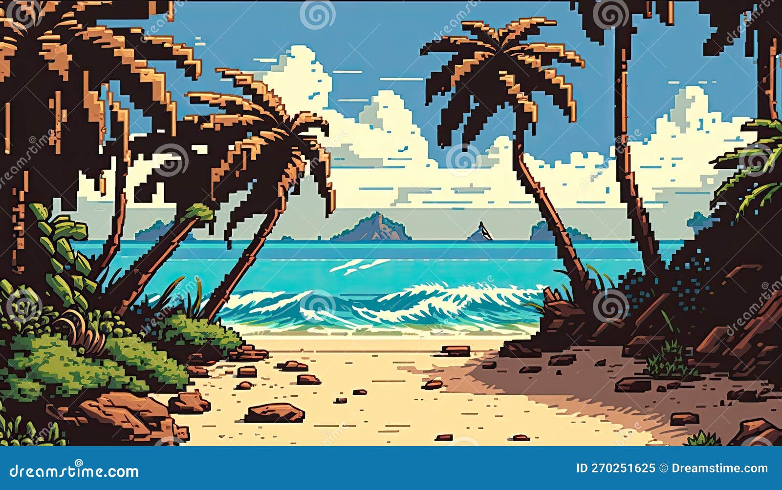 Tropical Island Beach In Pixel Art Royalty-Free Illustration ...