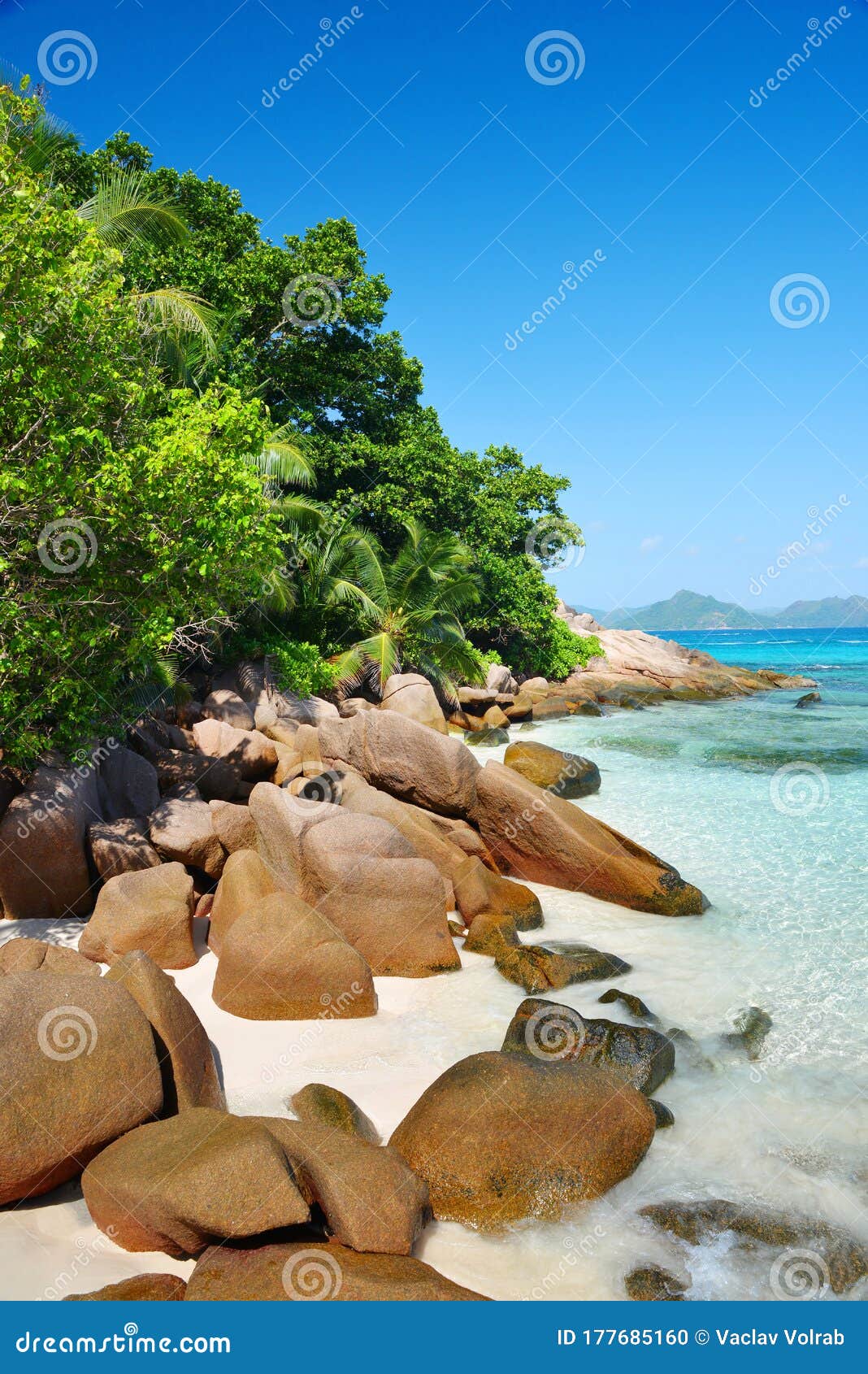 tropical island la digue at anse severe beach, indian ocean, seychelles.