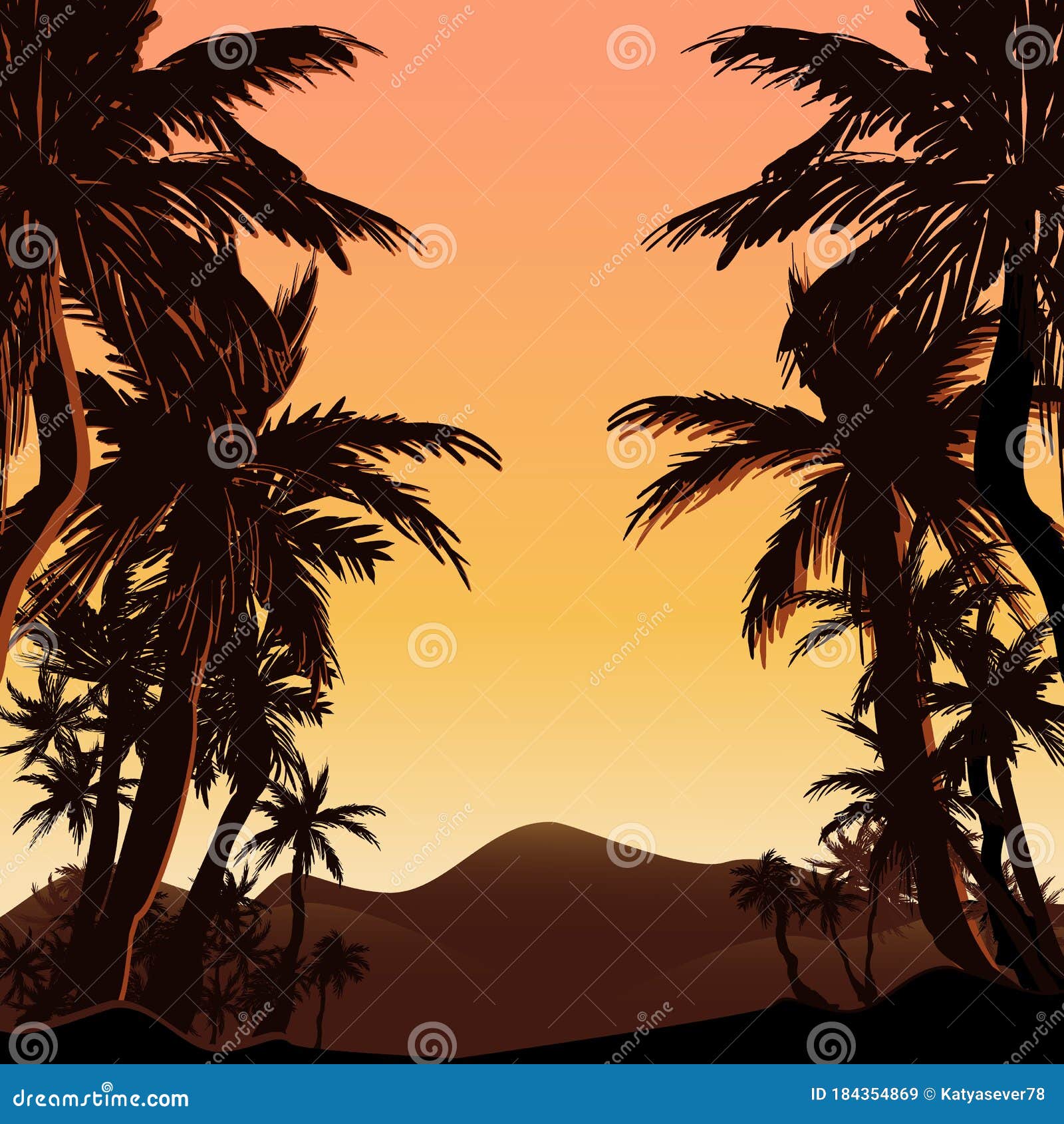 Tropical Landscape Background with Sunset in Exotic Country with Palms ...