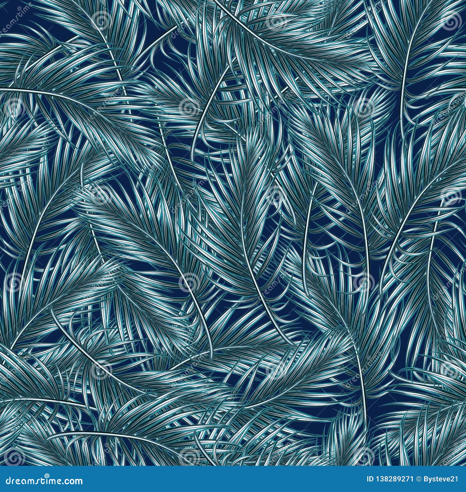 Tropical Leaf Navy Pattern Blue Color Stock Illustration - Illustration