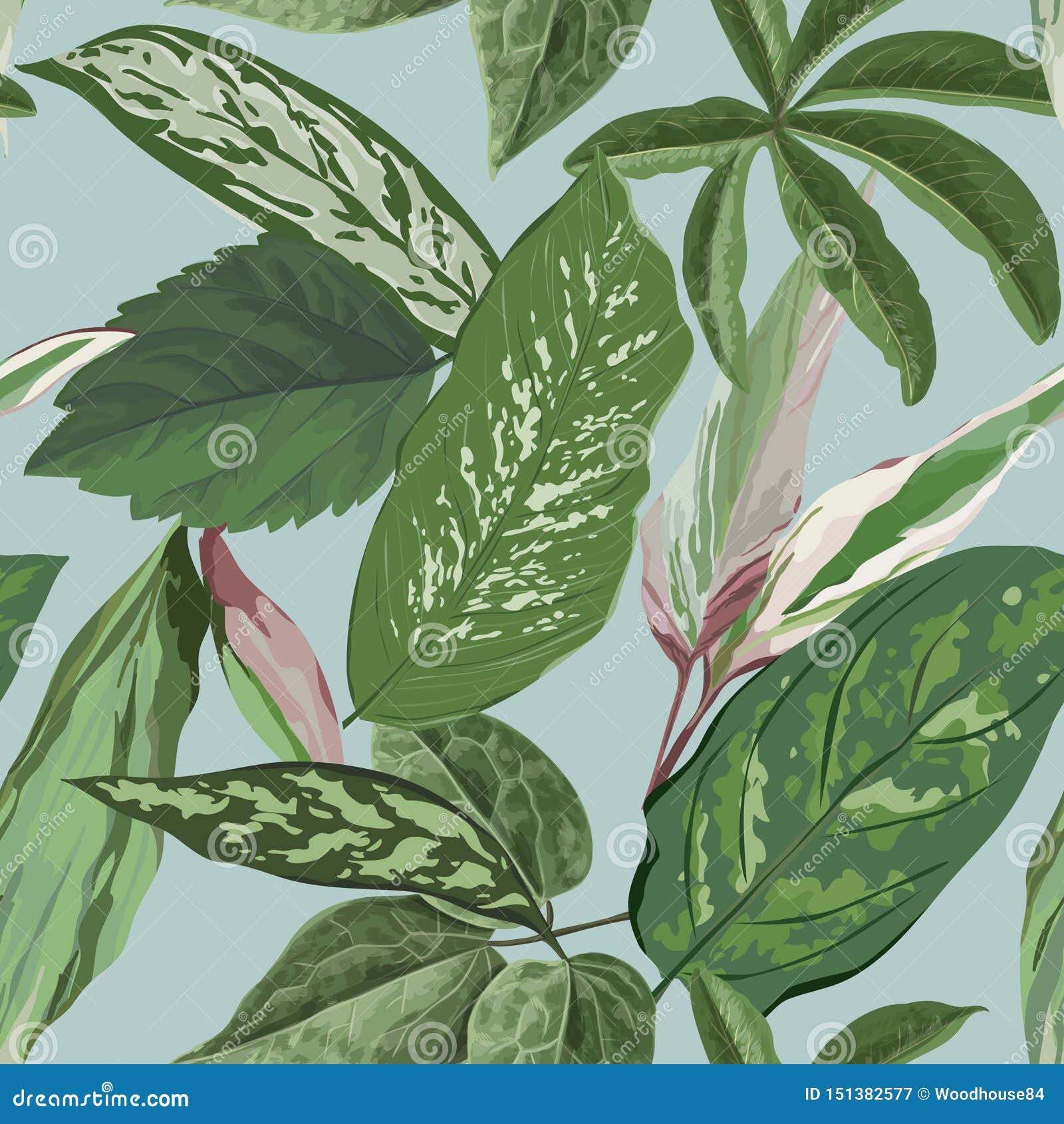 tropical leaves background, seamless botanical floral pattern for cover, textile and fabric print