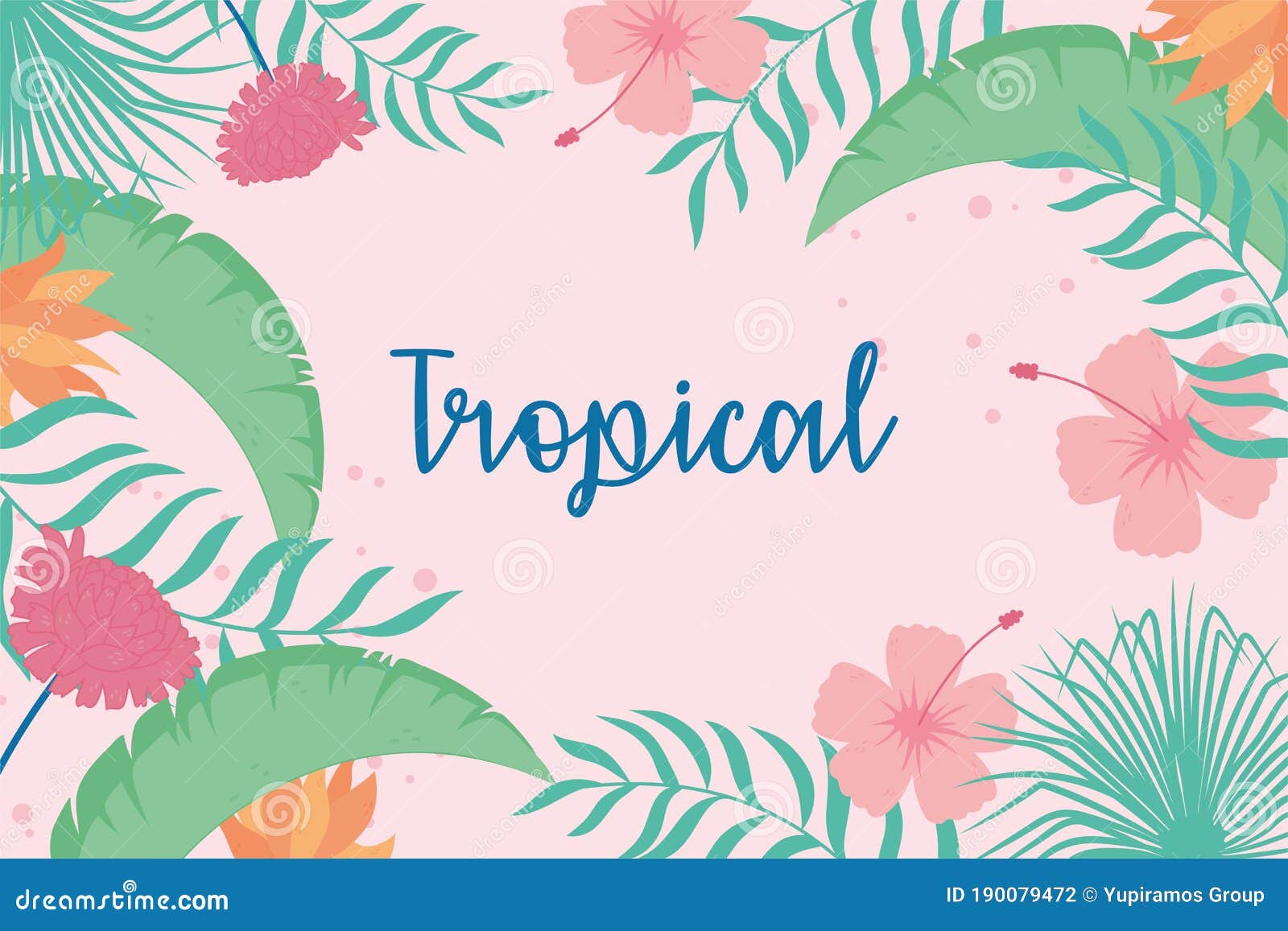 tropical leaves exotics flowers hibiscus palm leaf lettering