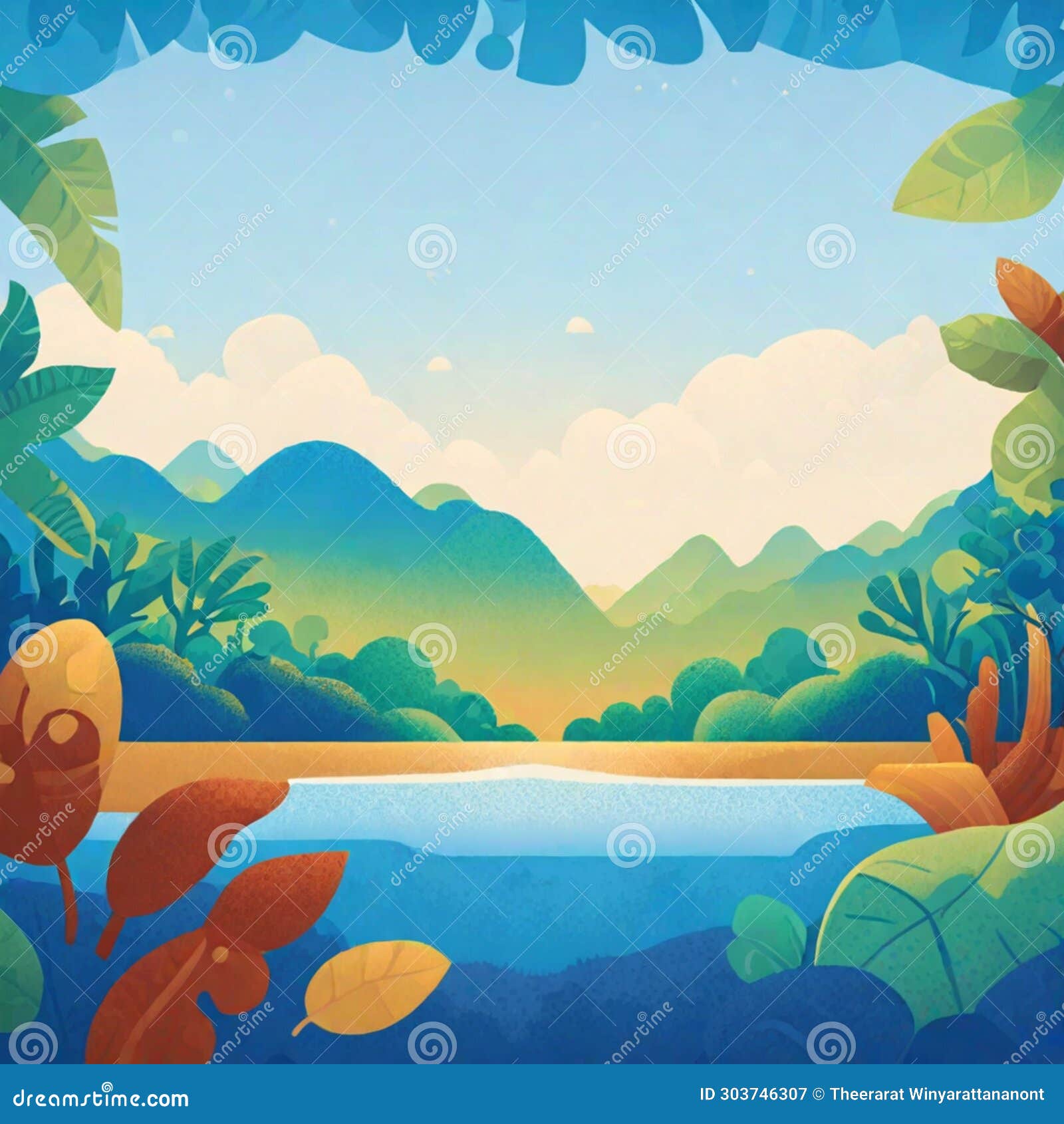 Tropical Leaves Frame. Rainforest Foliage Plants, Green Grass Trees ...