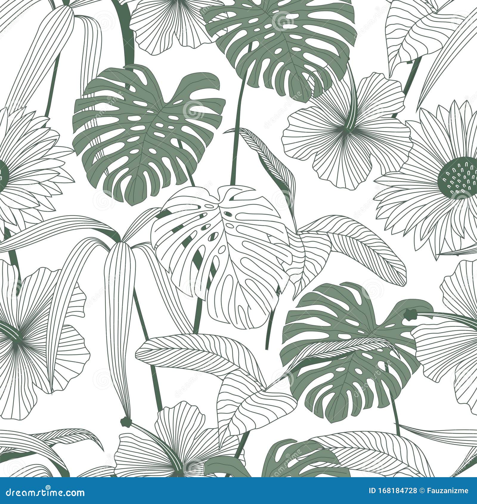 tropical leaves, jungle leaves seamless  floral pattern background