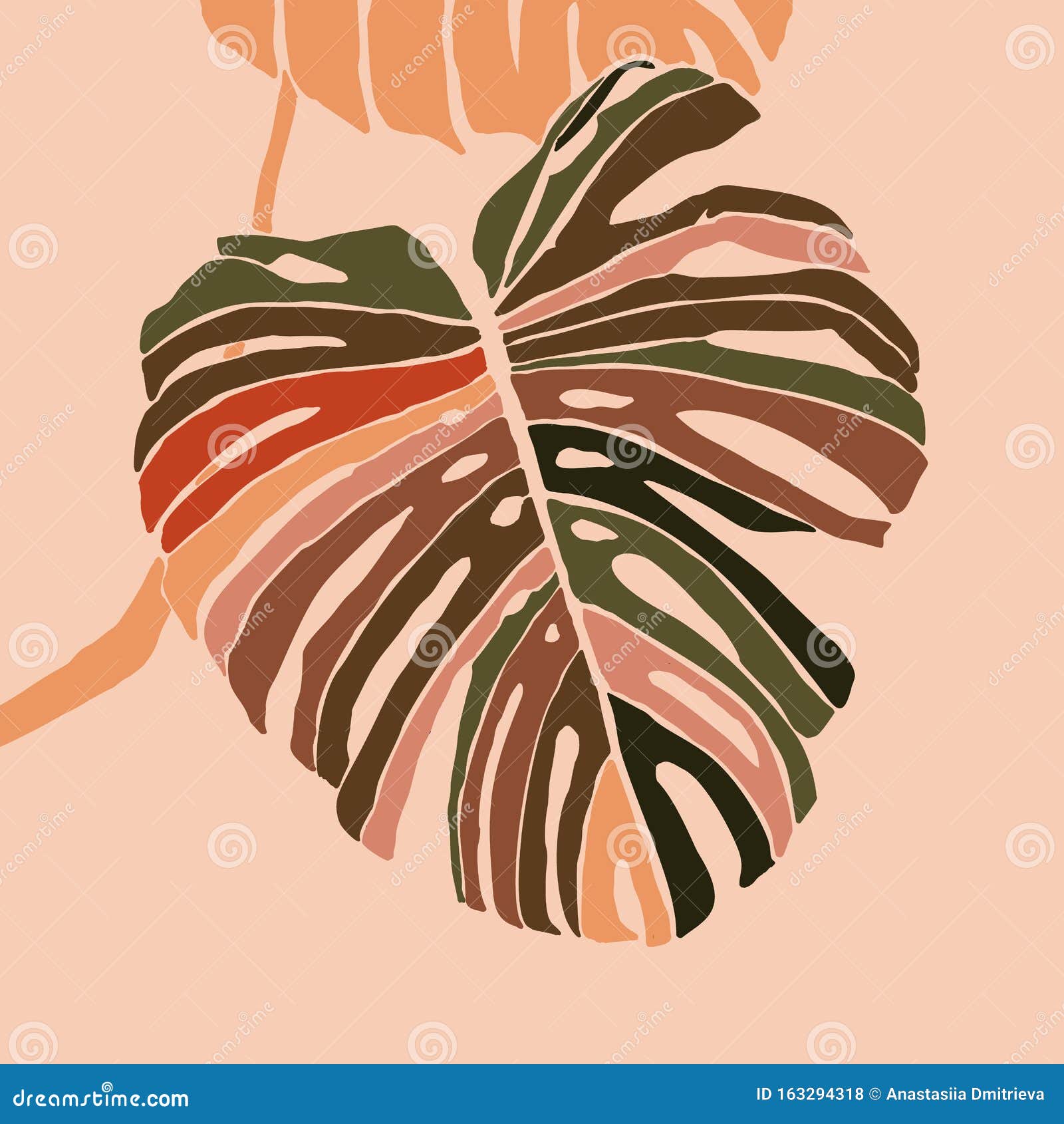 tropical monstera leaves in a minimalist style. silhouette of a plant in a contemporary style.  