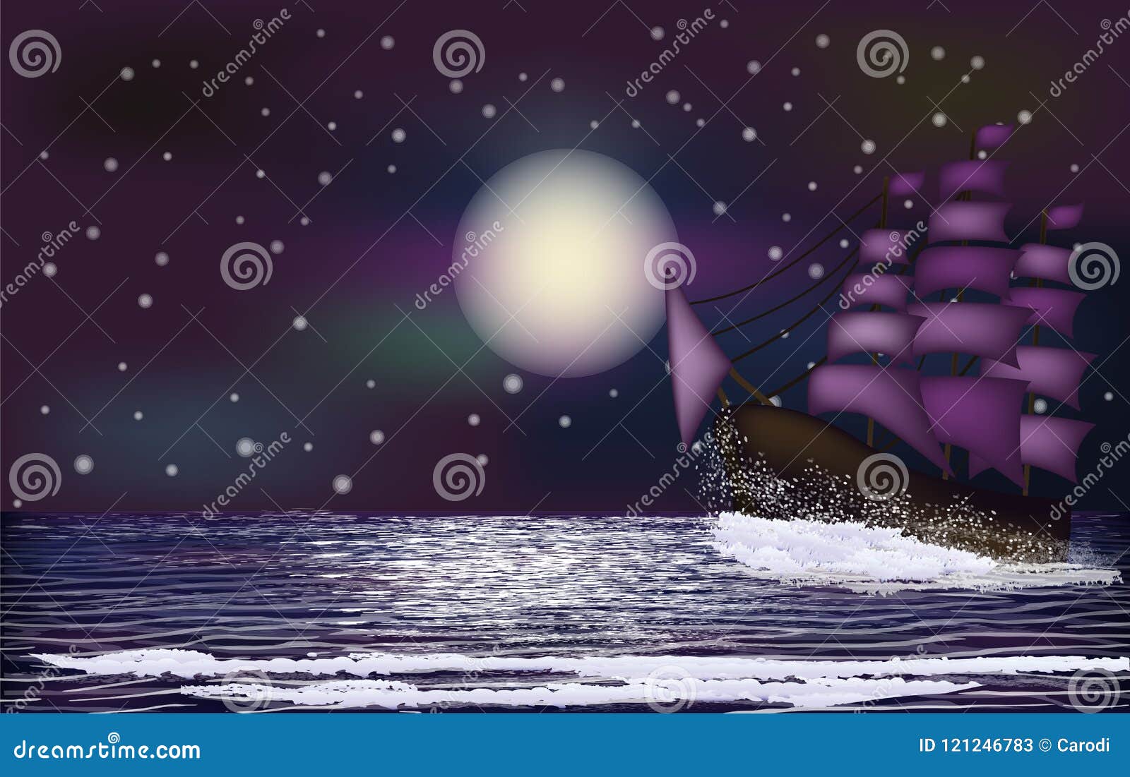 tropical noche card with sailing vessel