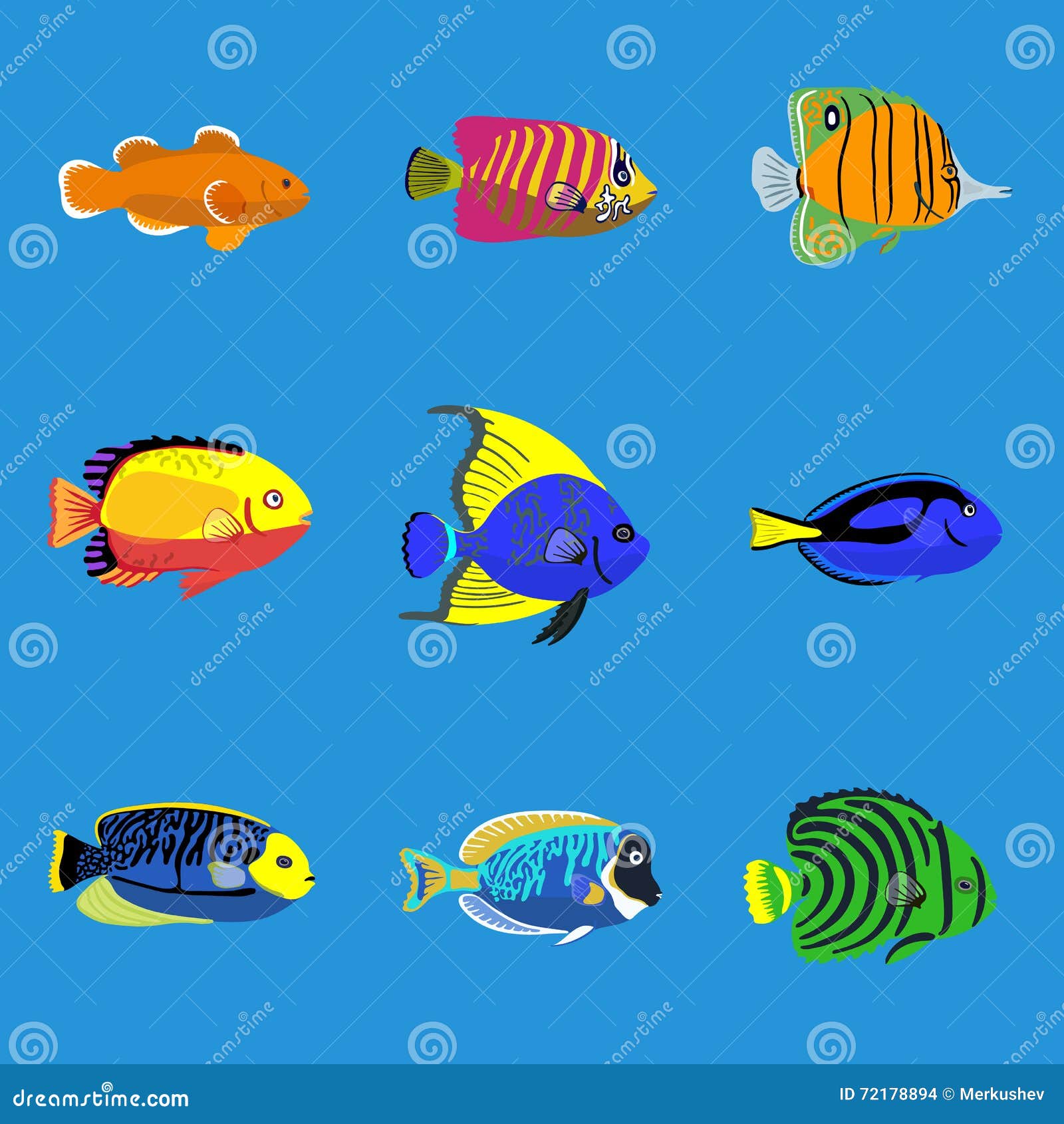 Set Of Exotic Fish. Vector Illustration Vector Illustration | CartoonDealer.com #733111541300 x 1390