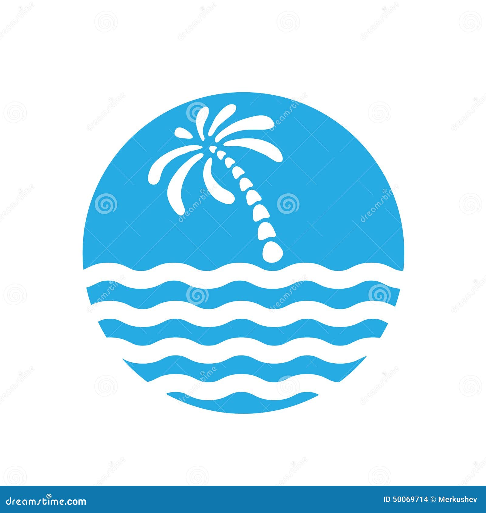 Tropical palm on island with sea. Logo. Tropical palm on island with sea. Vector logo.