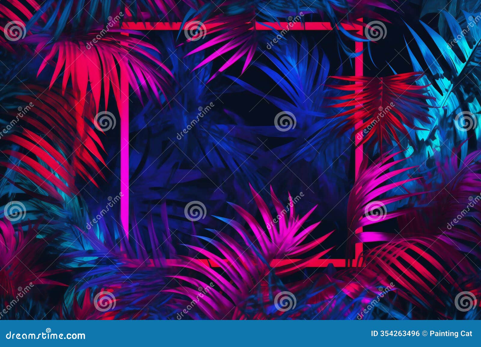 tropical palm leaves on dark background,  exotic 