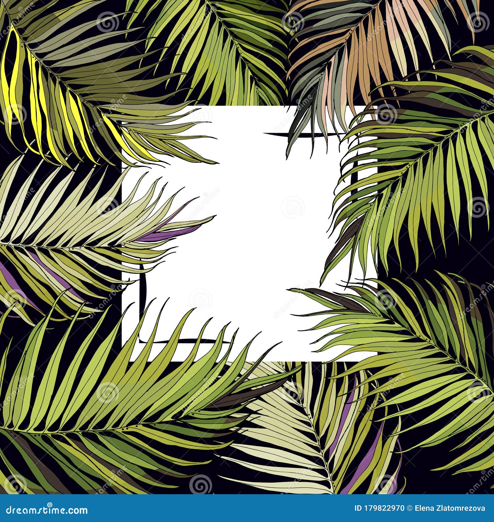 tropical palm leaves. exotic graphic background. frame in trendy graphic  style