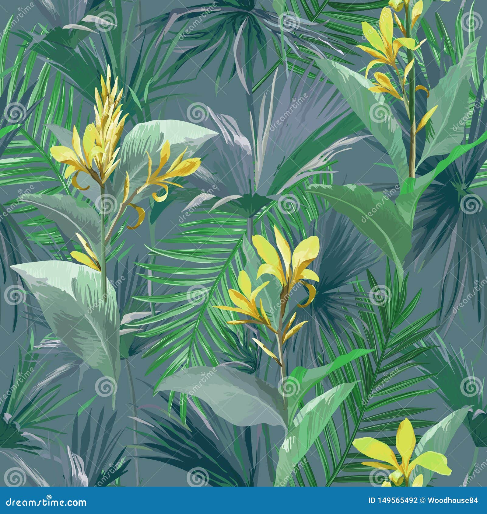 Tropical Palm Leaves And Flowers, Jungle Leaves Seamless ...