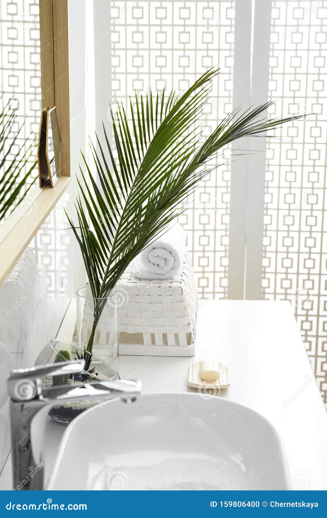 Tropical Palm Leaves in Bathroom Interior Stock Photo Image of interior, decorative 159806400