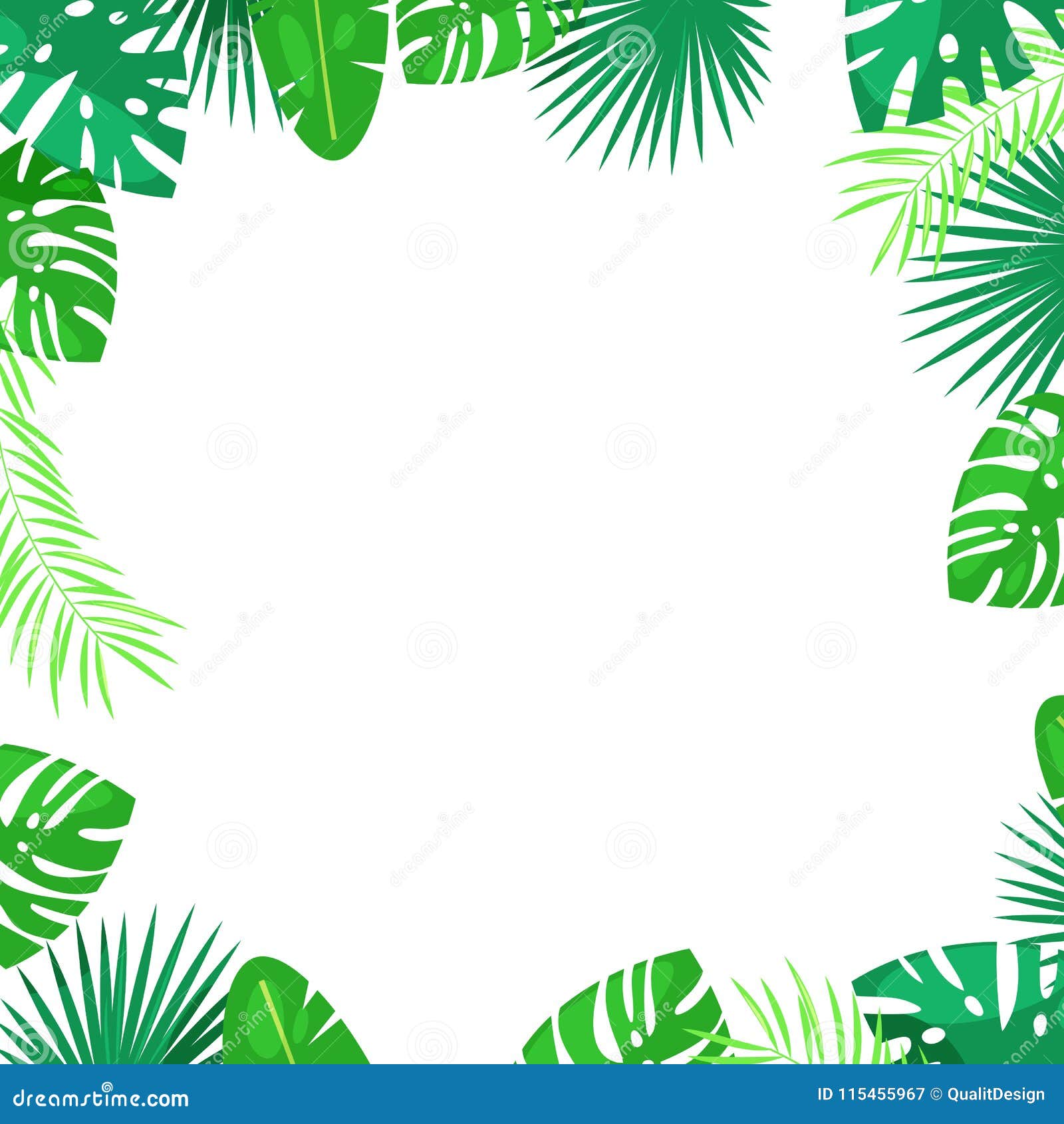 Tropical Palm Leaves Vector Square Frame. White Background with Place