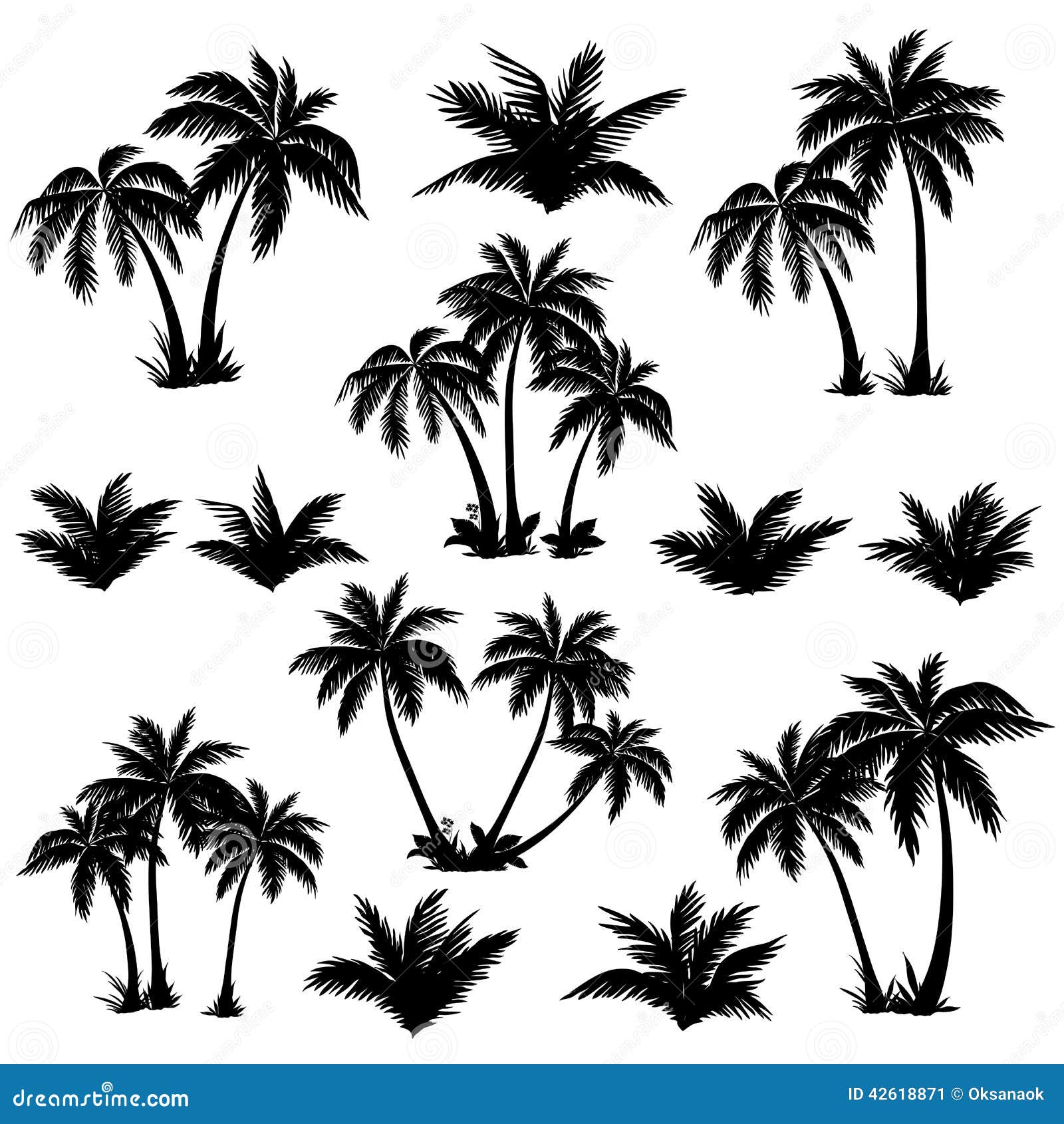 tropical palm trees set silhouettes