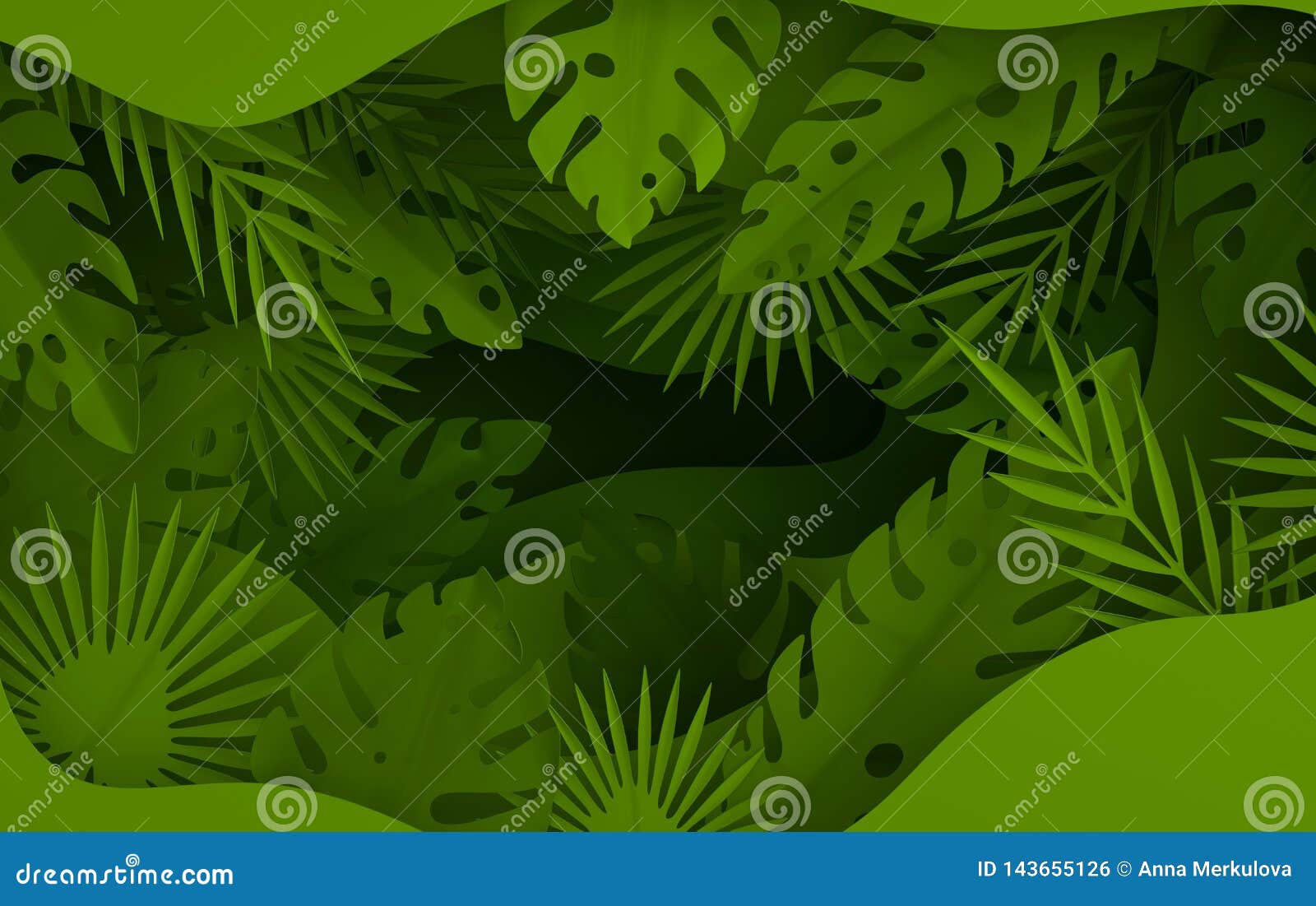 Tropical Paper Palm Leaves Frame Summer Tropical Green Leaf And