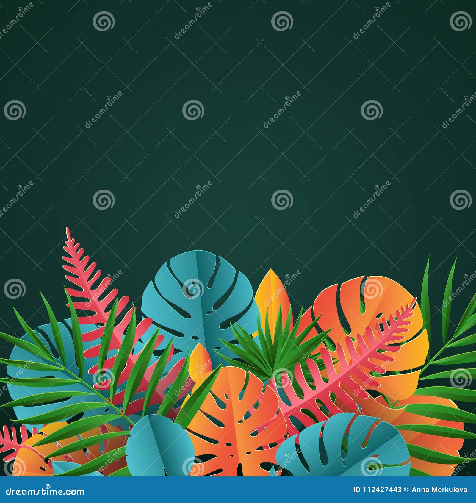 Tropical Paper Palm Monstera Leaves Frame Summer Tropical Stock