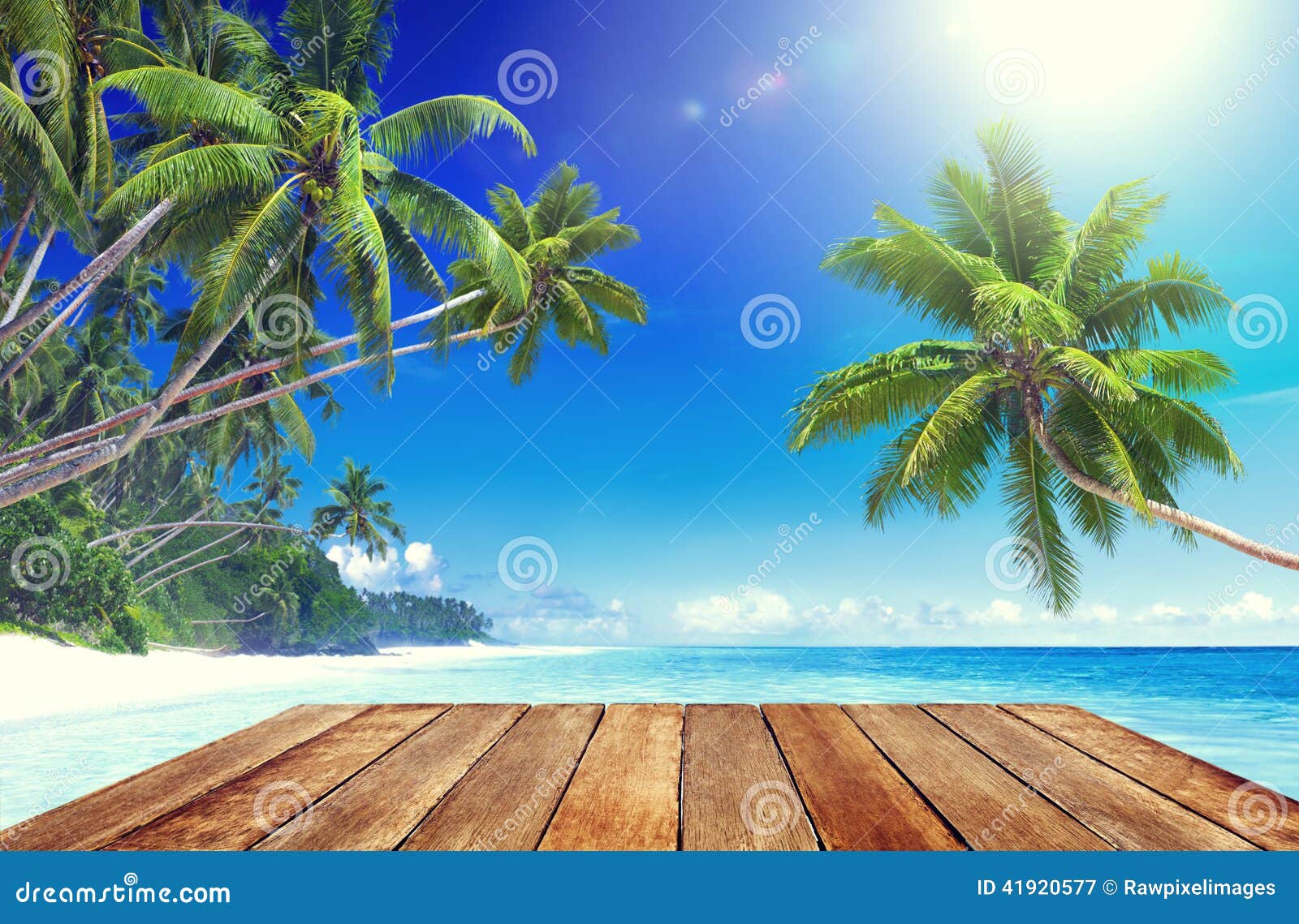 tropical paradise beach and wooden planks