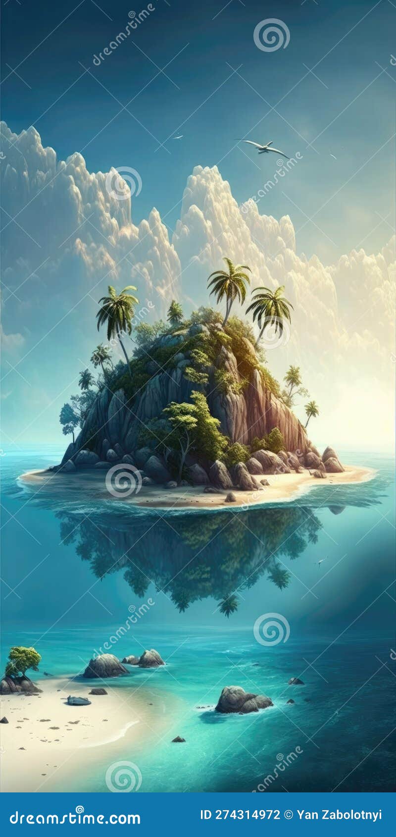 Tropical Paradise Island Serene Beauty Mobile Wallpaper. Generative AI