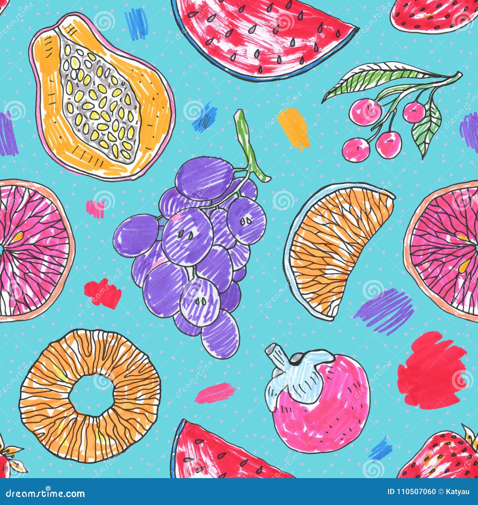 Tropical Pattern of Exotic Fruit. Abstract Seamless Background Stock