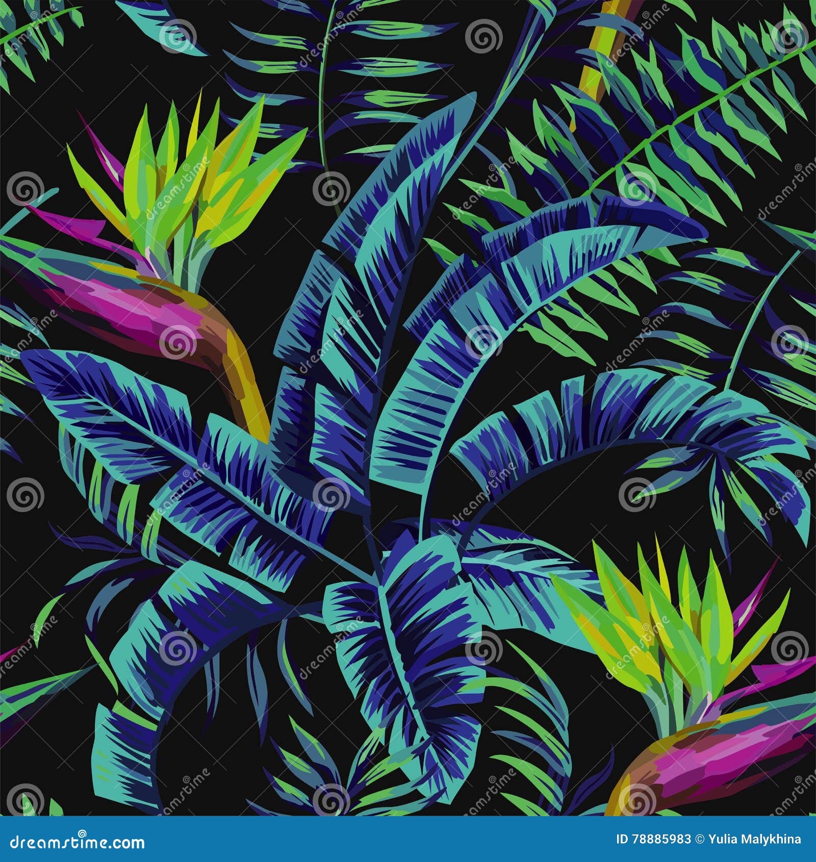 tropical plants in the jungle night