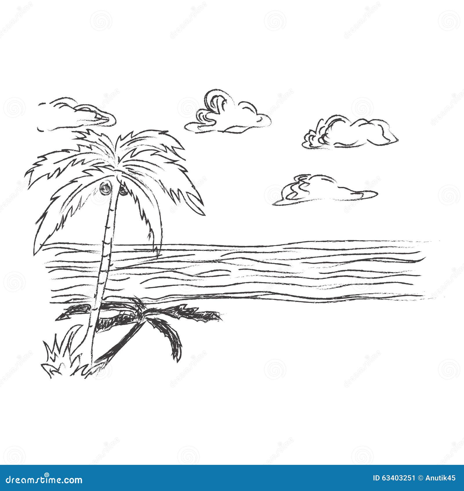 Tropical, Playa, Bosquejo, Clip Art Ilustración del Vector