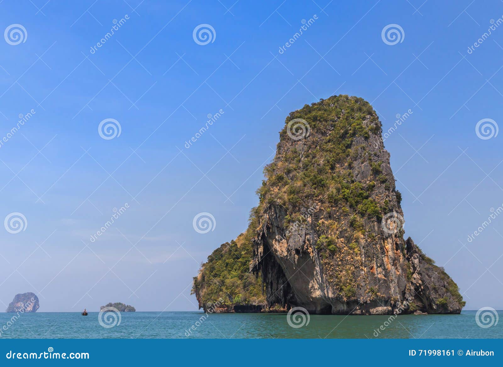 Tropical Sea With Limestone Rock At Railay Beach Krabi Thailand Stock