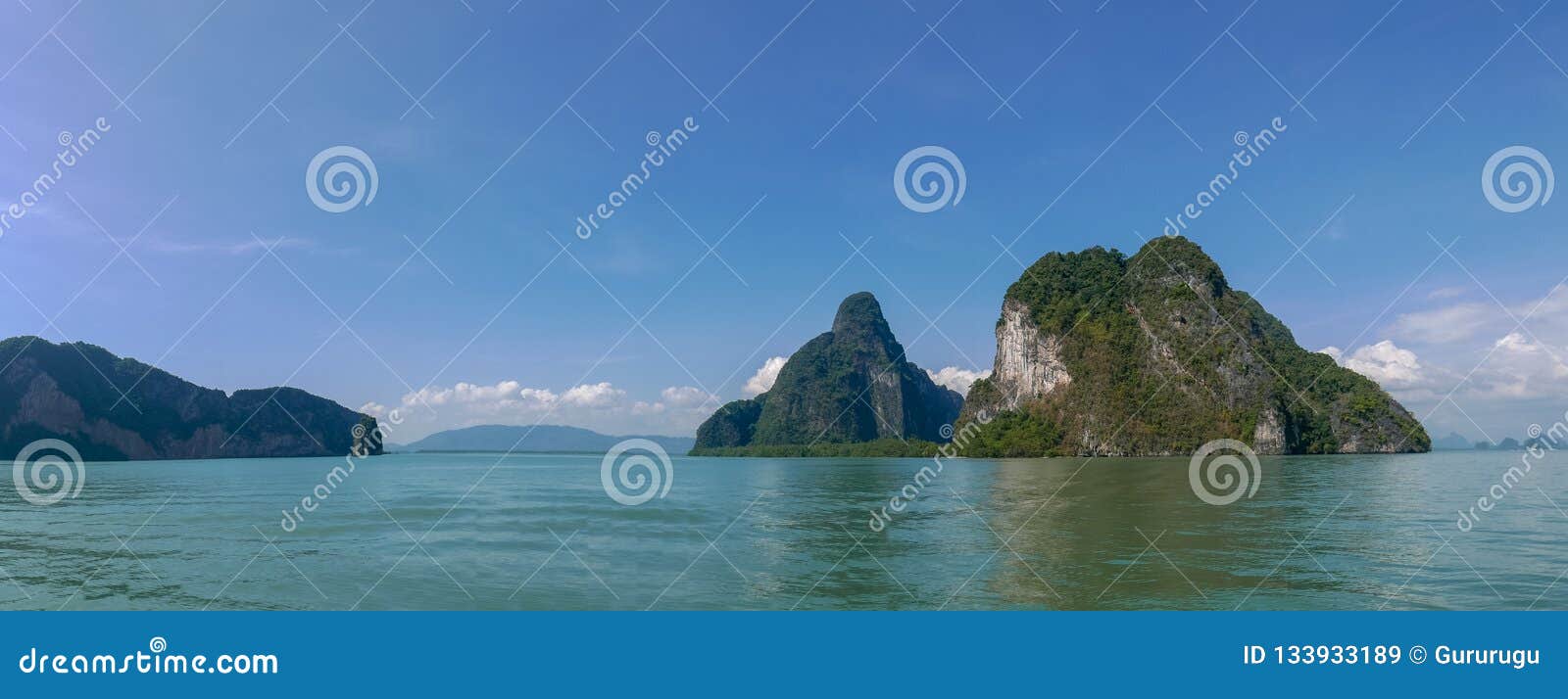 Tropical Sea, Sky & Mountain in Summer in Thailand, Phang Nga Ba Stock