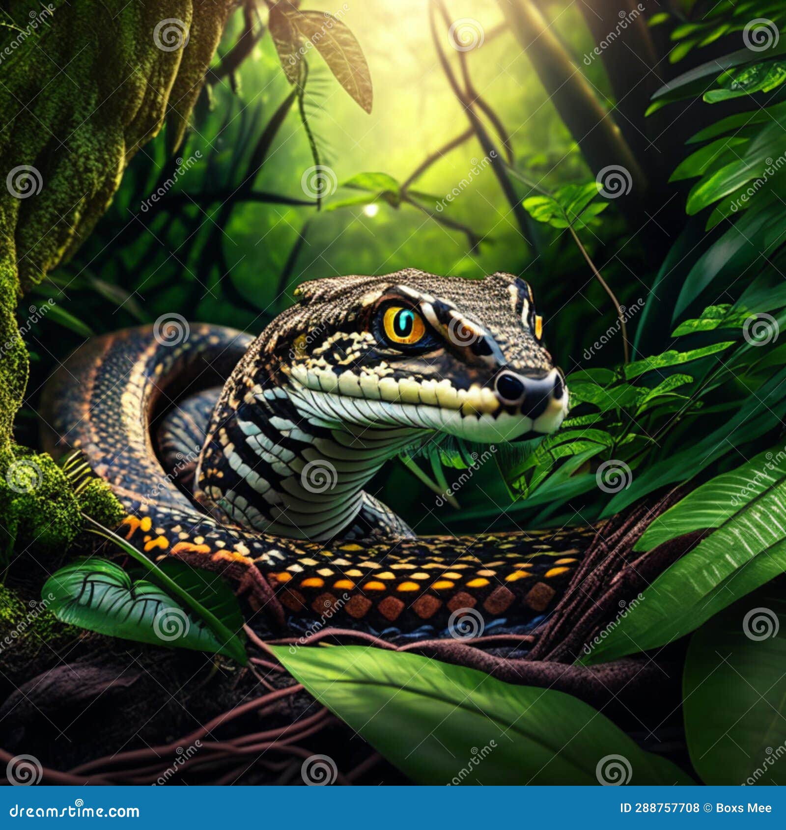 Tropical Snake in the Rainforest. Animal in the Rainforest Stock