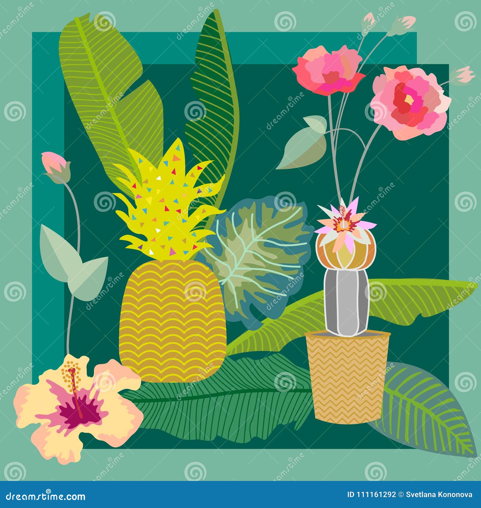 tropical succulent garden. vintage textile collection.