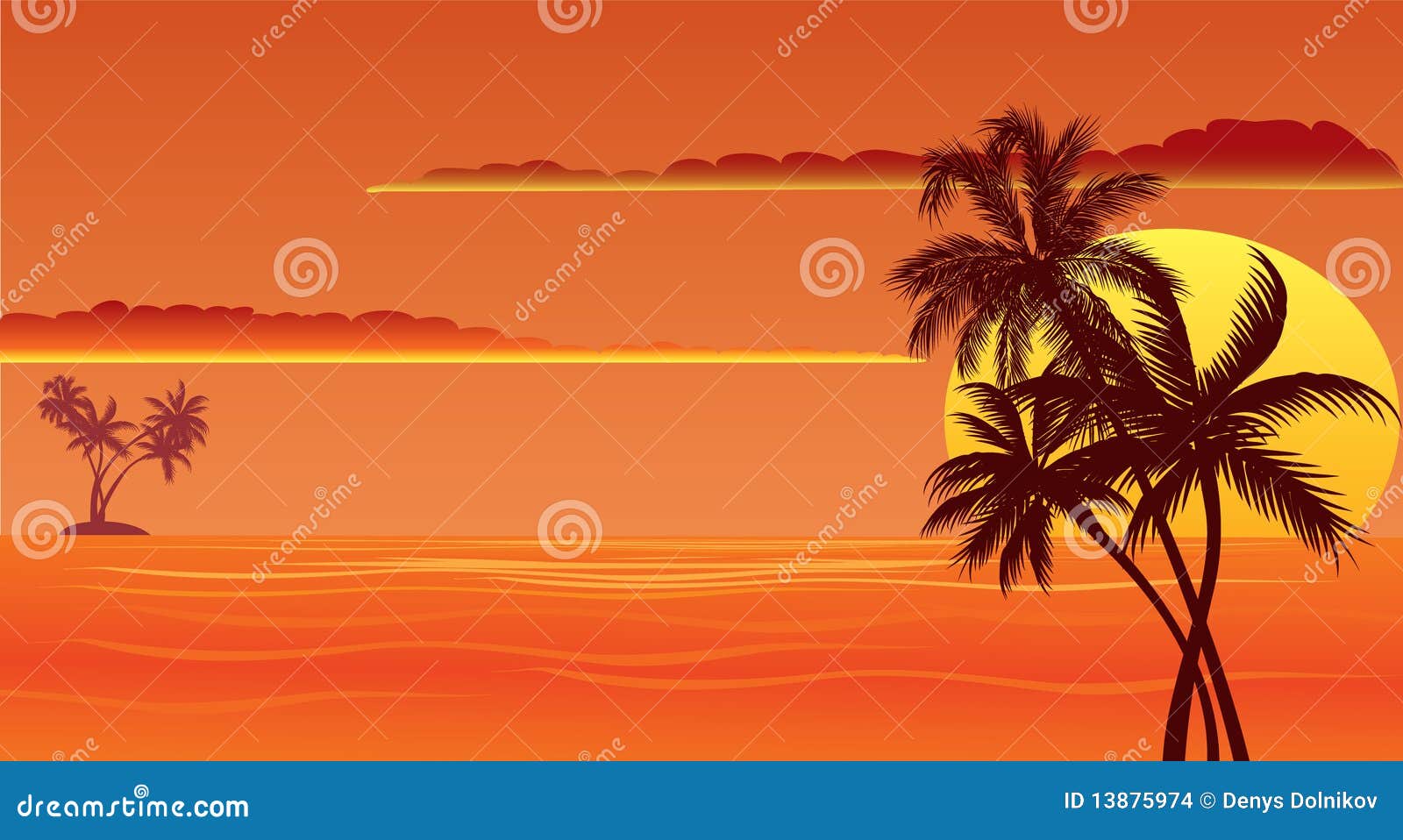 Tropical sunset stock illustration. Illustration of heat - 13875974
