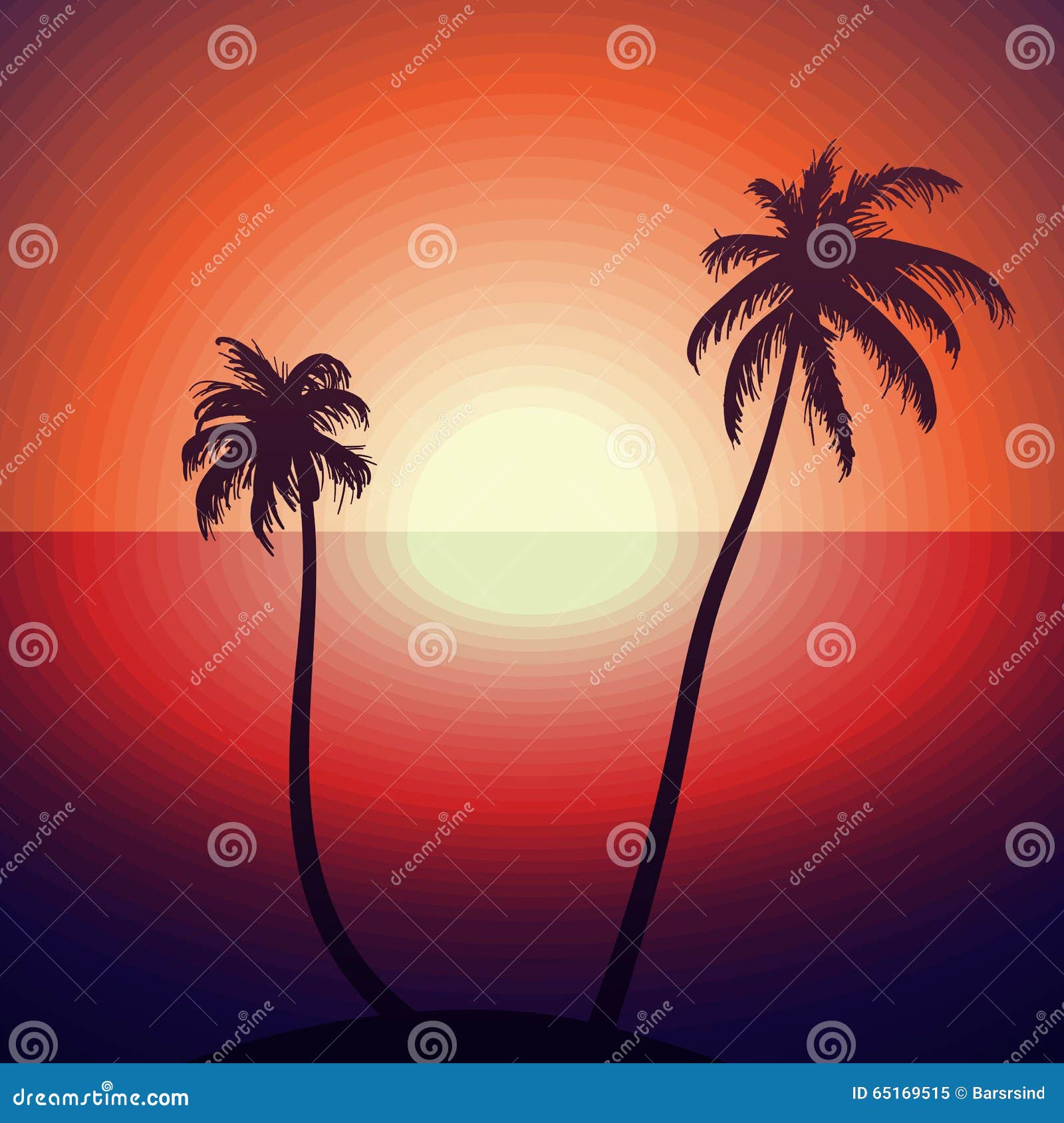 Tropical sunset with palms stock illustration. Illustration of sunrise ...