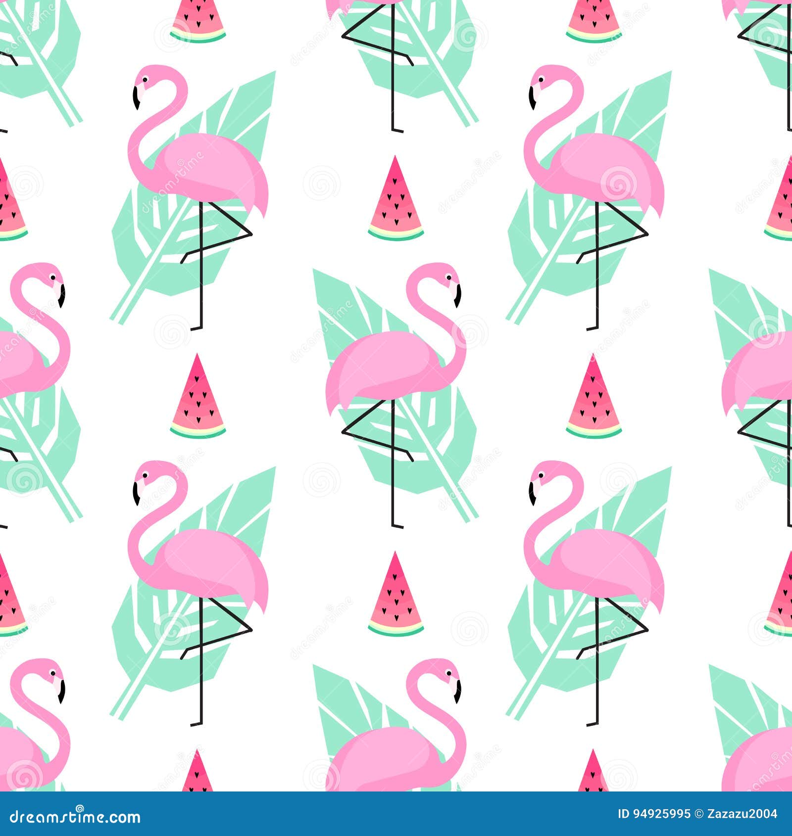 Tropical Trendy Seamless Pattern With Pink Flamingos And