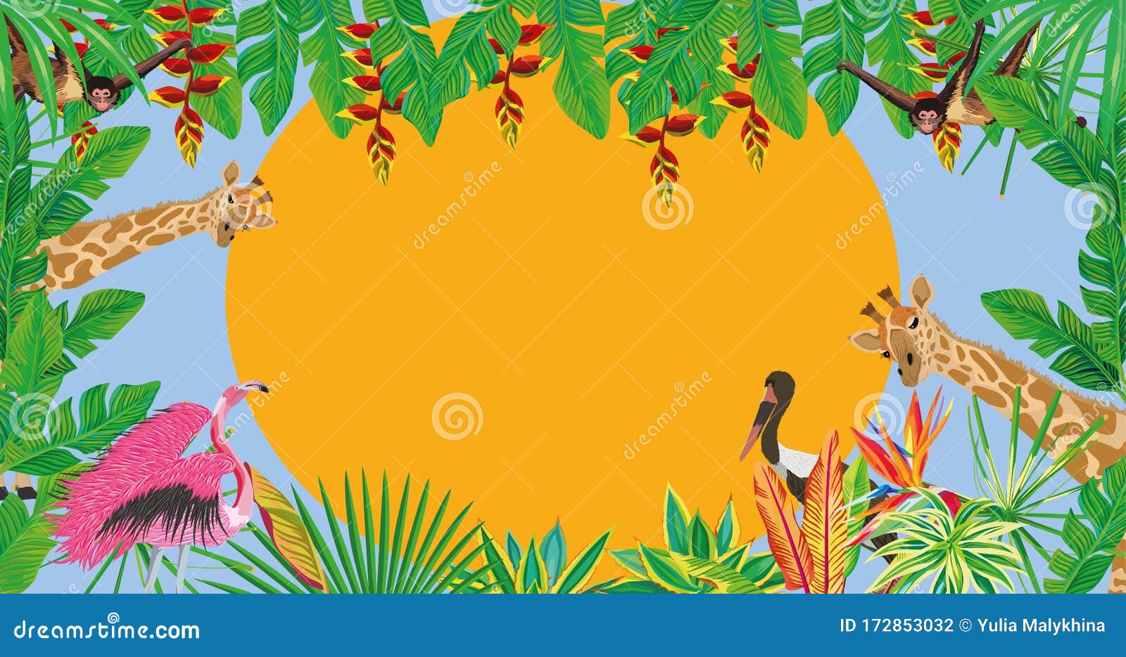 Tropical Wallpaper Animals Birds Jungle Background Stock Vector -  Illustration of natural, garden: 172853032