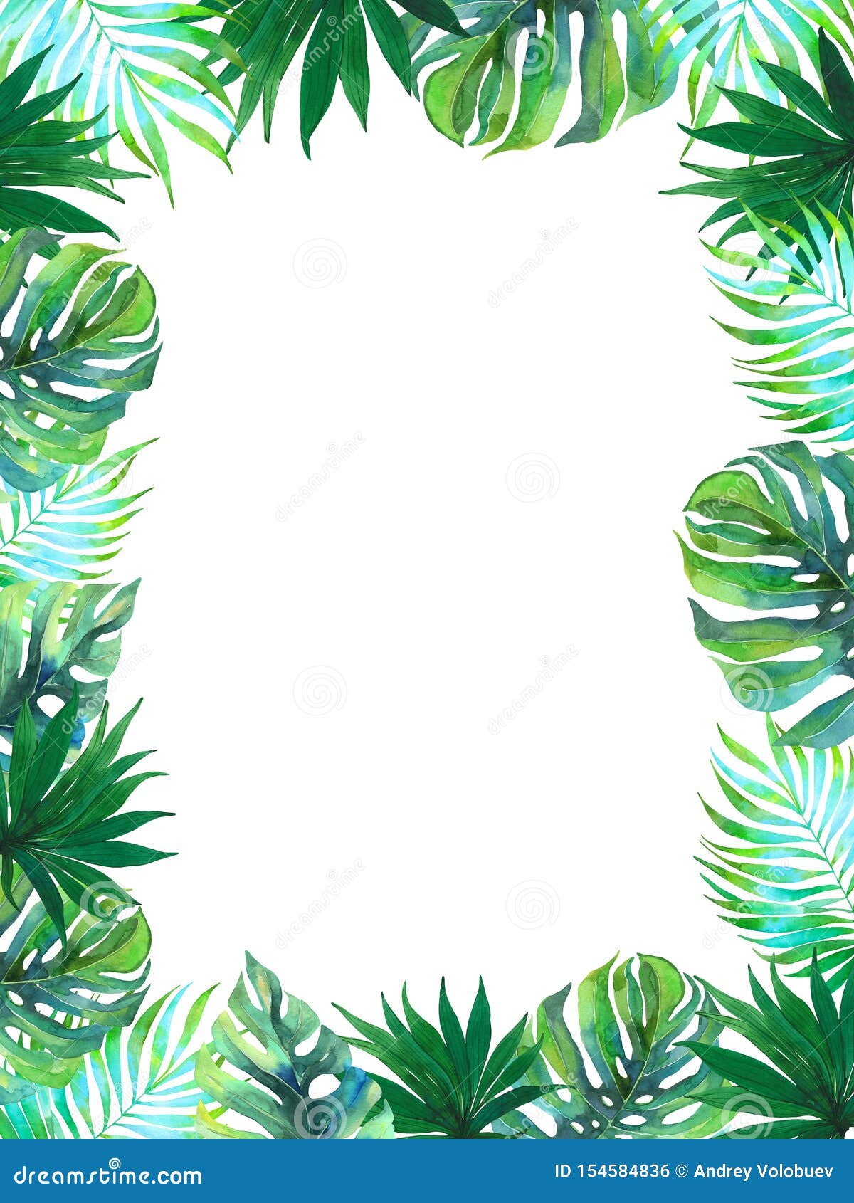 Tropical Watercolor Illustration. a Frame of Tropical Palm Leaves ...