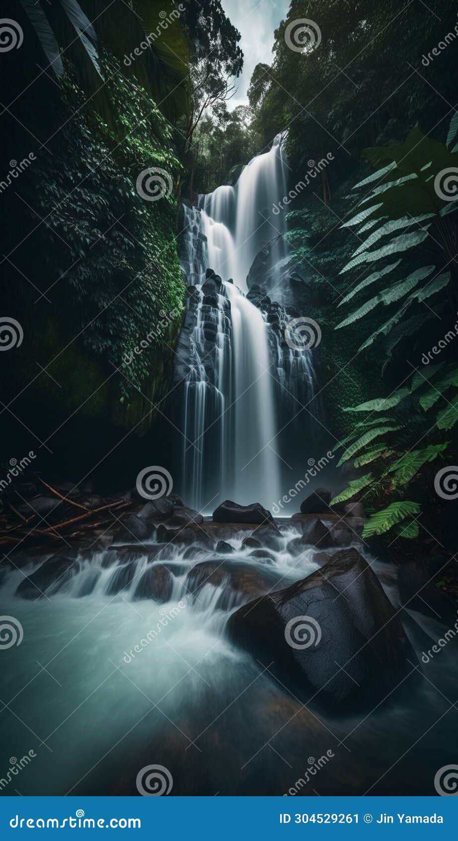 Tropical Waterfall in the Rainforest. Long Exposure Shot Stock ...