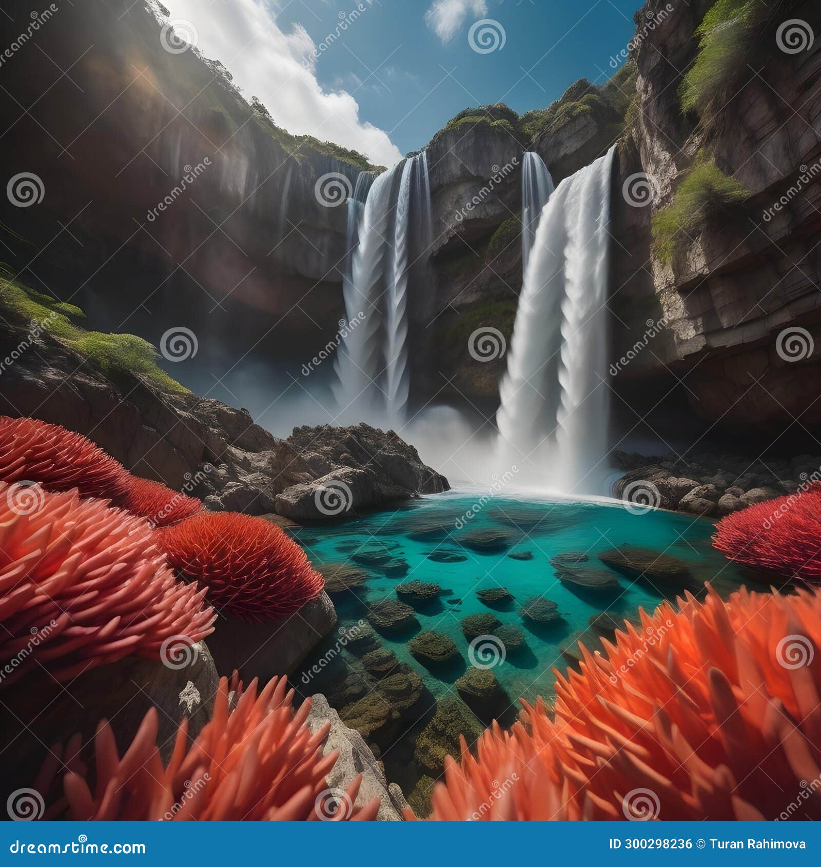 Tropical Waterfall with Red Coral Reef. Generative Ai Stock Photo ...