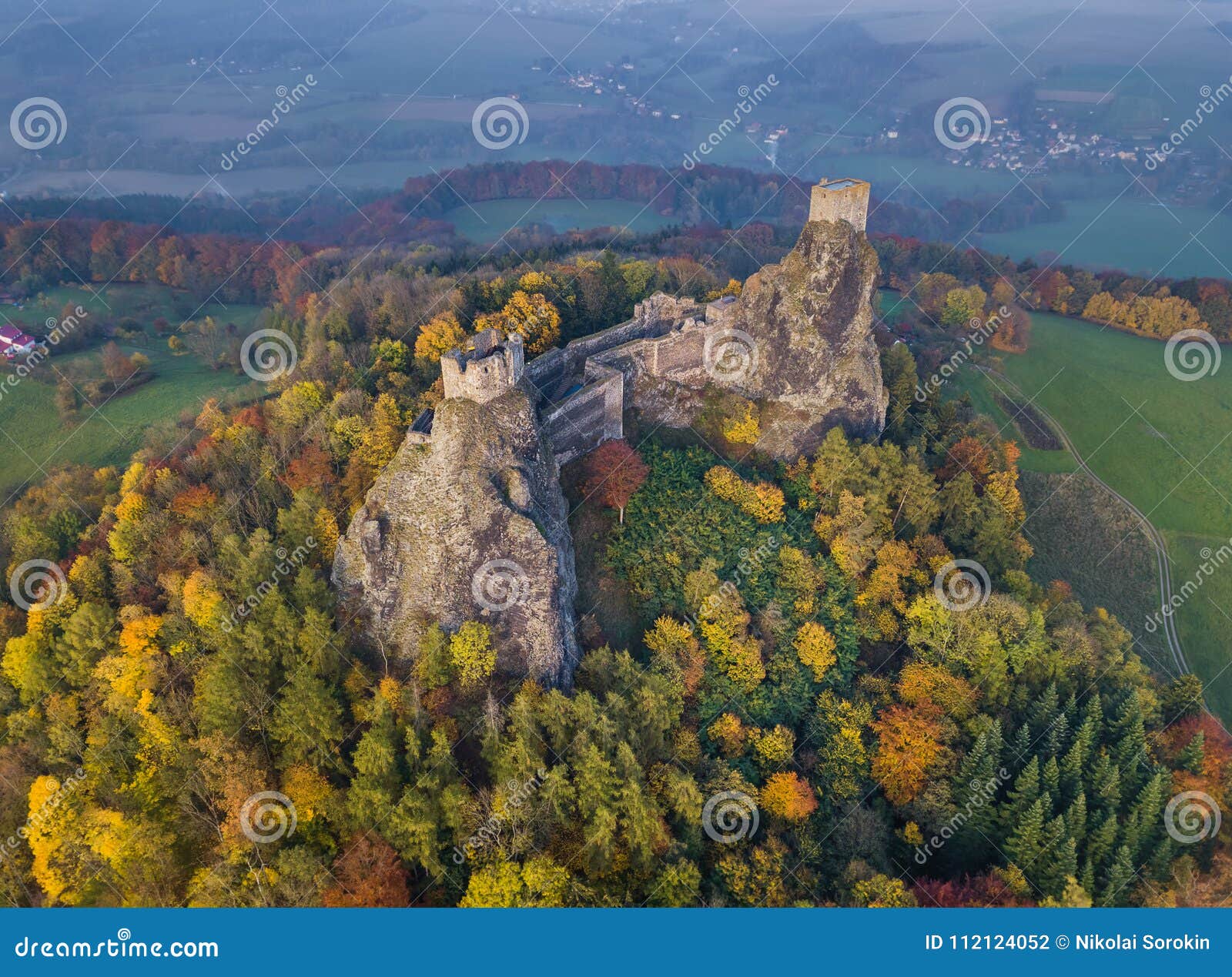 trosky castle in bohemia paradise - czech republic - aerial view