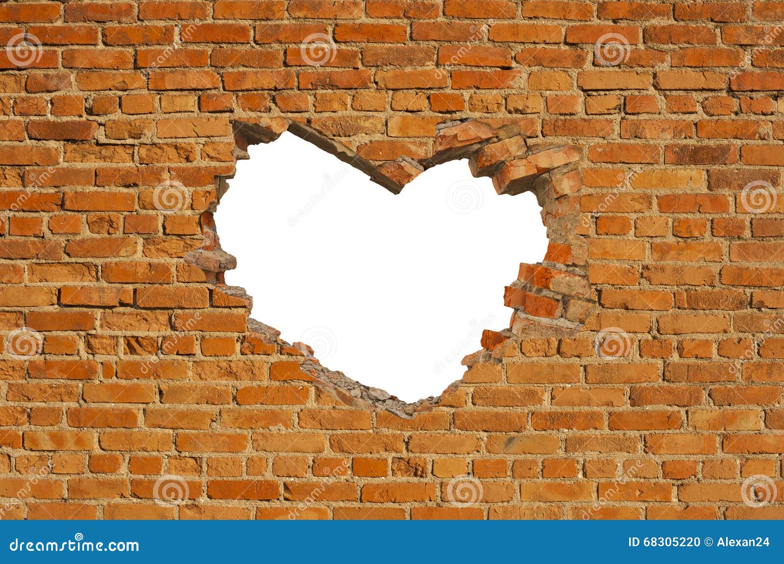 Trou en forme de coeur dans le vieux mur de briques