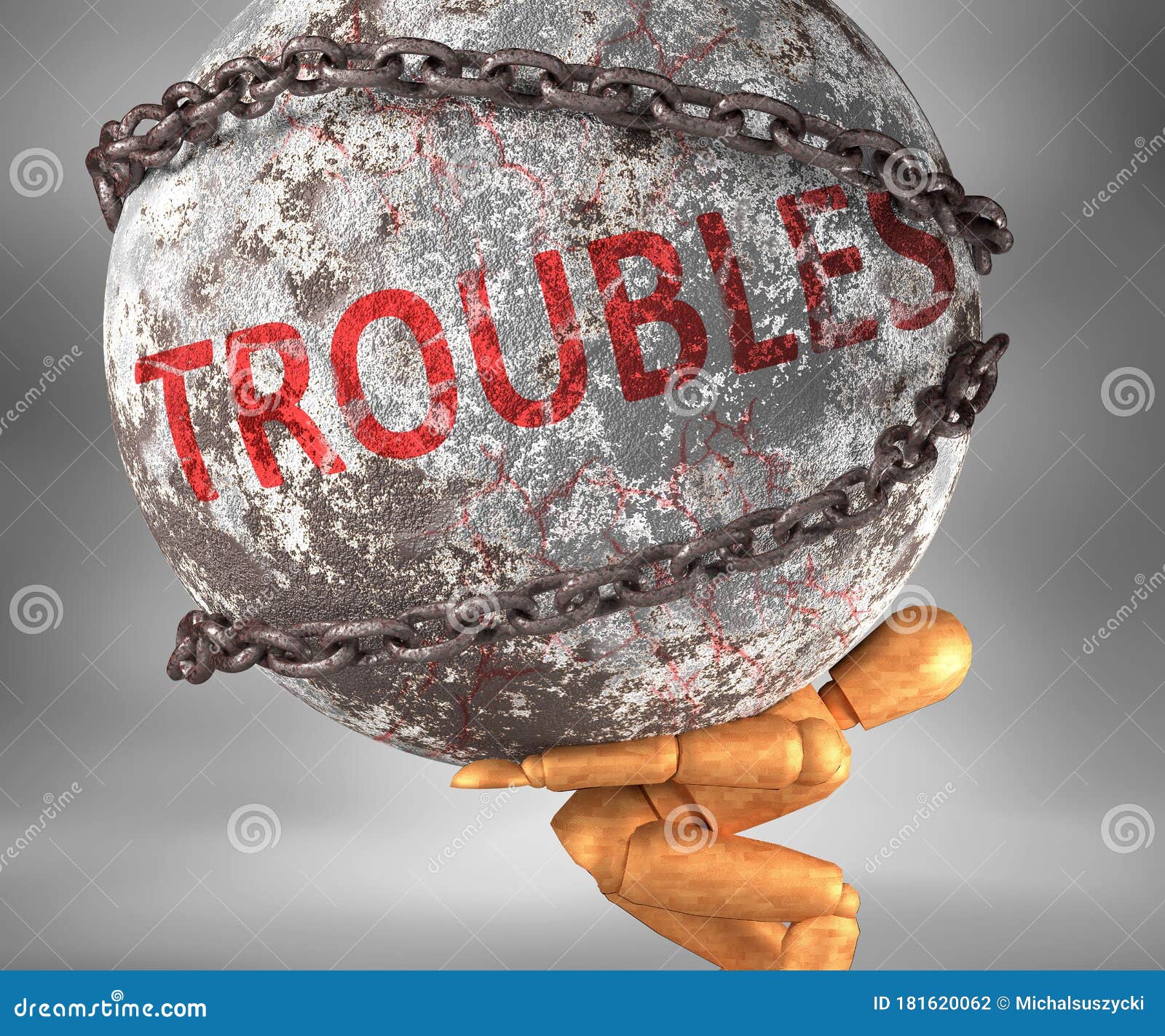 Troubles And Life - Pictured As A Word Troubles And A Wreck Ball To