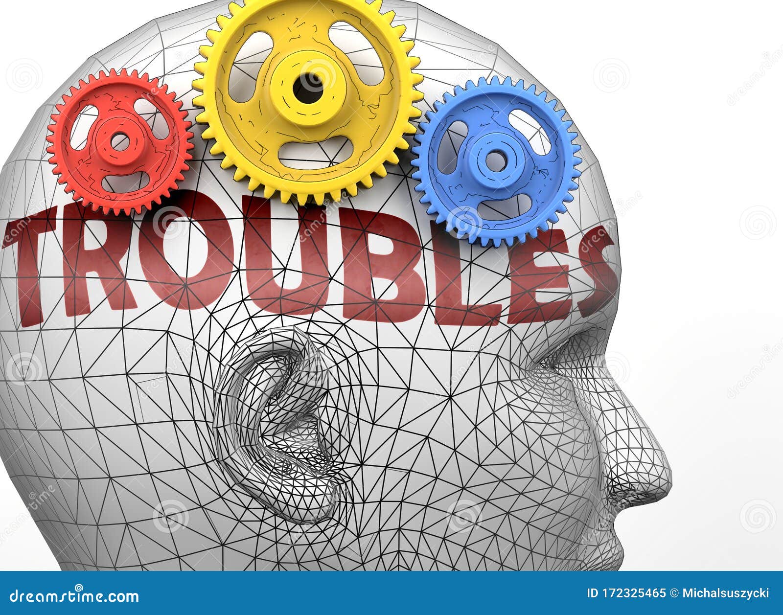 Troubles and Human Mind Pictured As Word Troubles Inside a Head To