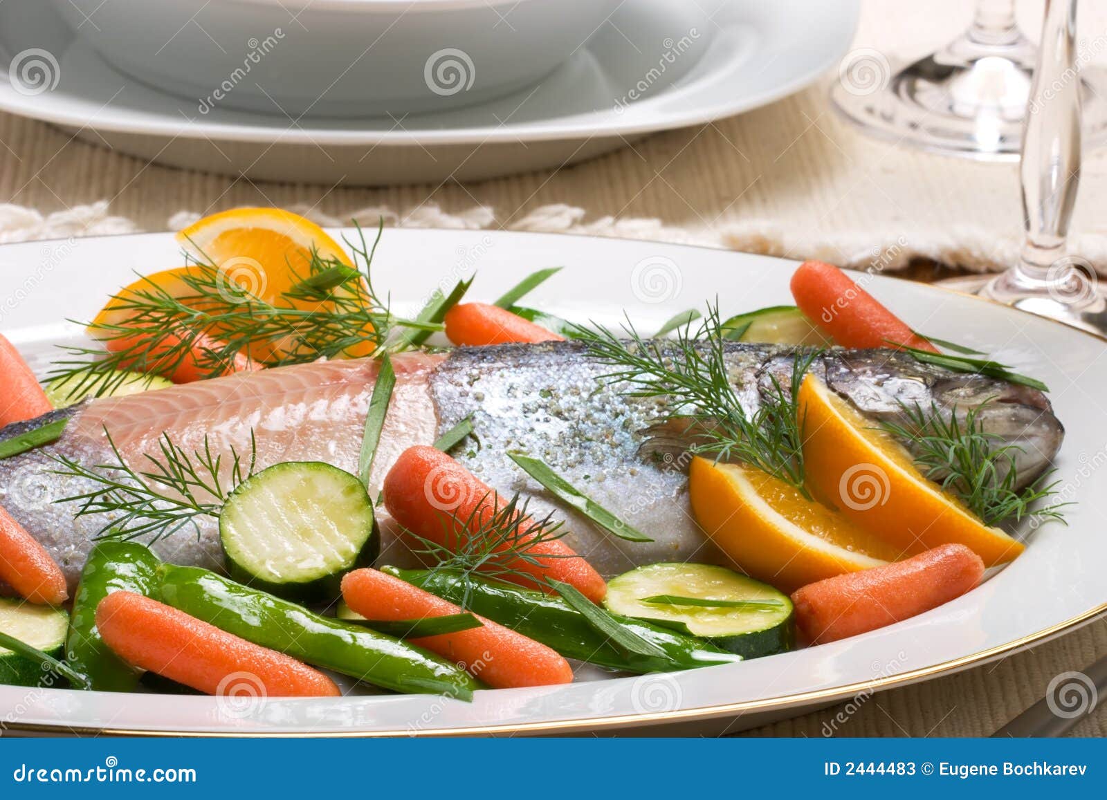 Trout dinner stock image. Image of peas, fins, health 2444483