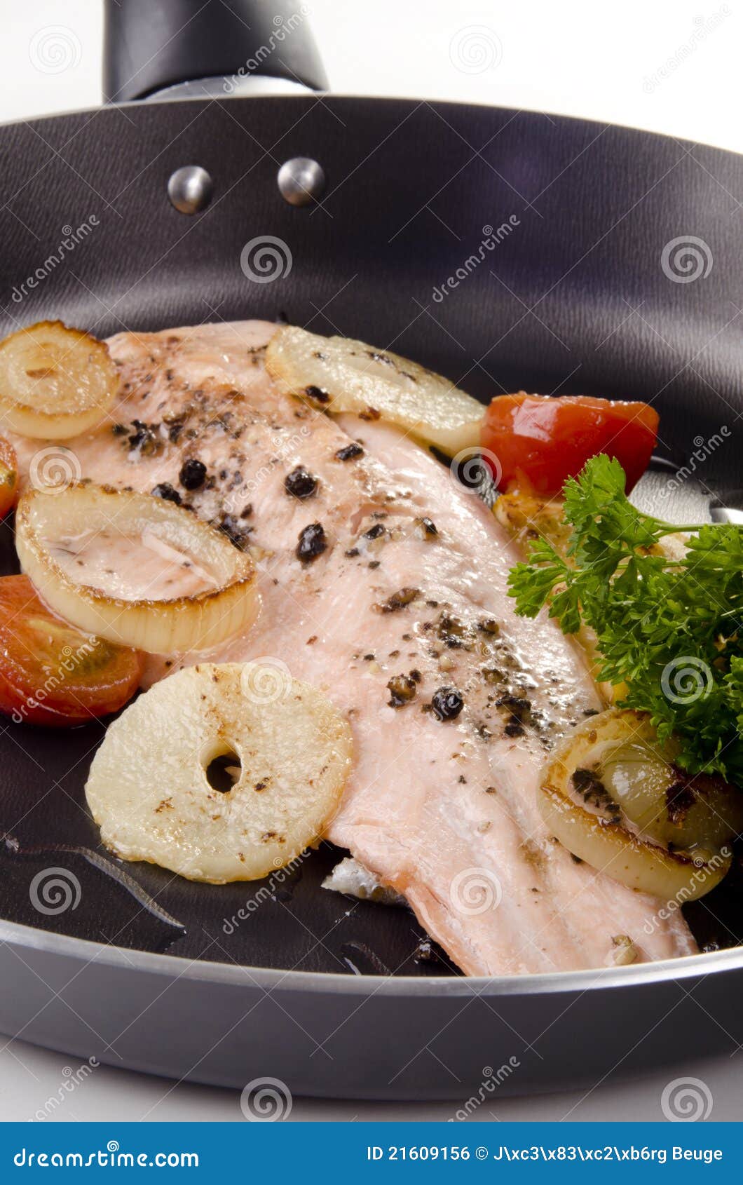 Trout Fillet in a Pan with Tomato Stock Photo Image of diet