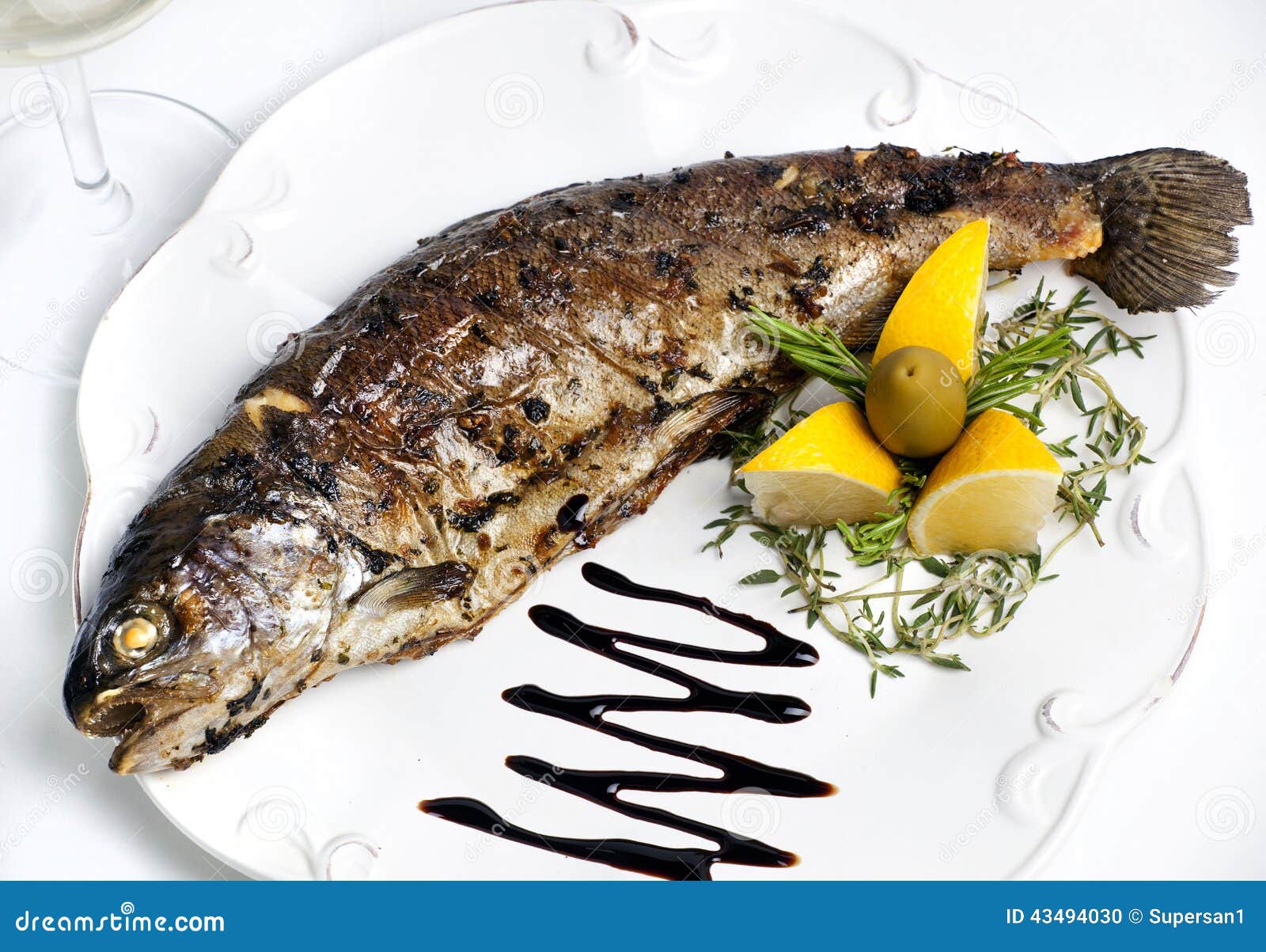 Trout Grilled on a Plate with Lemon Stock Photo Image of meal