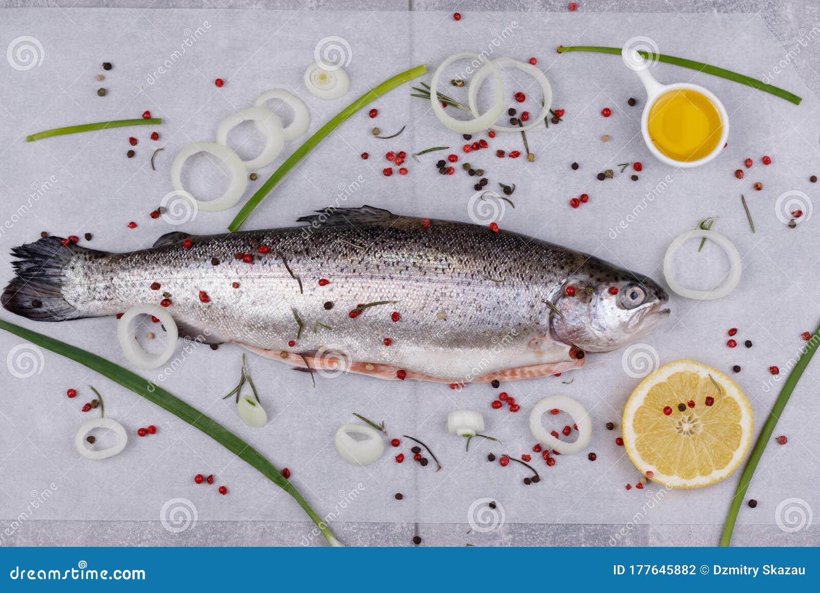 Trout, Olive Oil, Lemon and Onions Stock Photo Image of spices