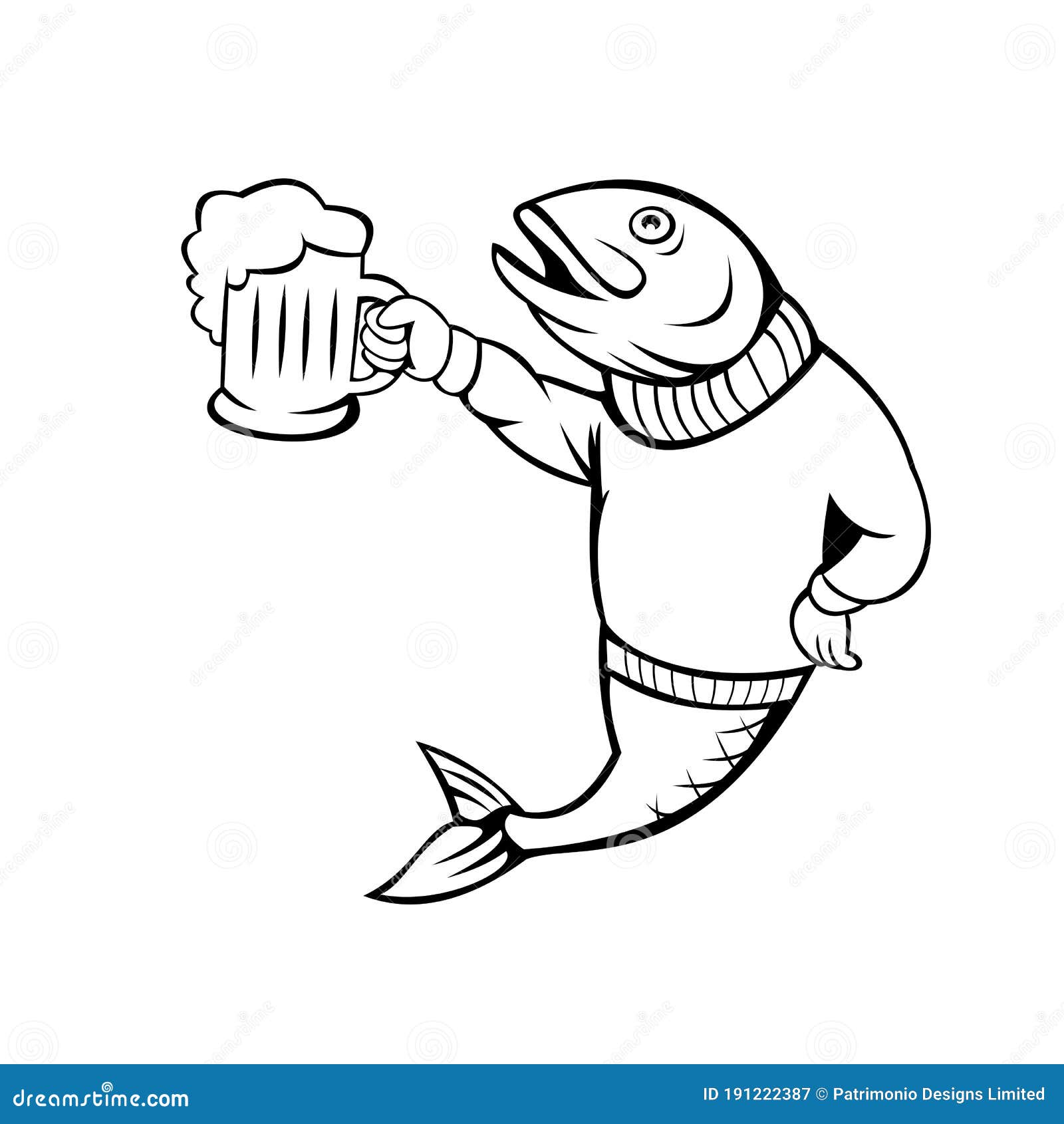 Trout or Salmon Fish Holding Up Beer Mug of Ale Wearing Sweater Cartoon  Black and White Stock Vector - Illustration of graphic, alcohol: 191222387