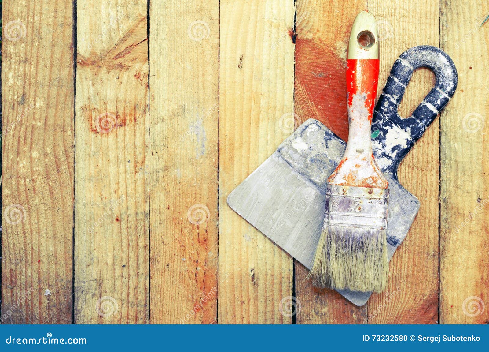 Trowel and paint brush stock photo. Image of metal, colorful 73232580