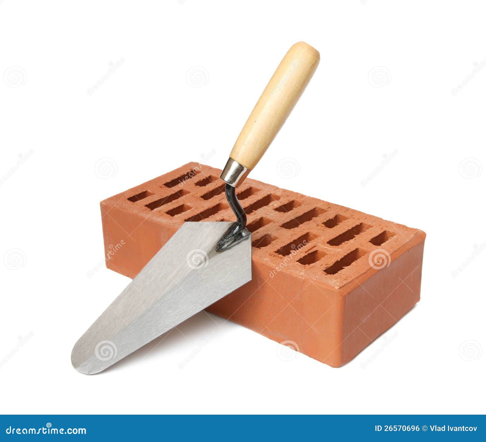 Trowel with red brick. stock photo. Image of stone, object 26570696