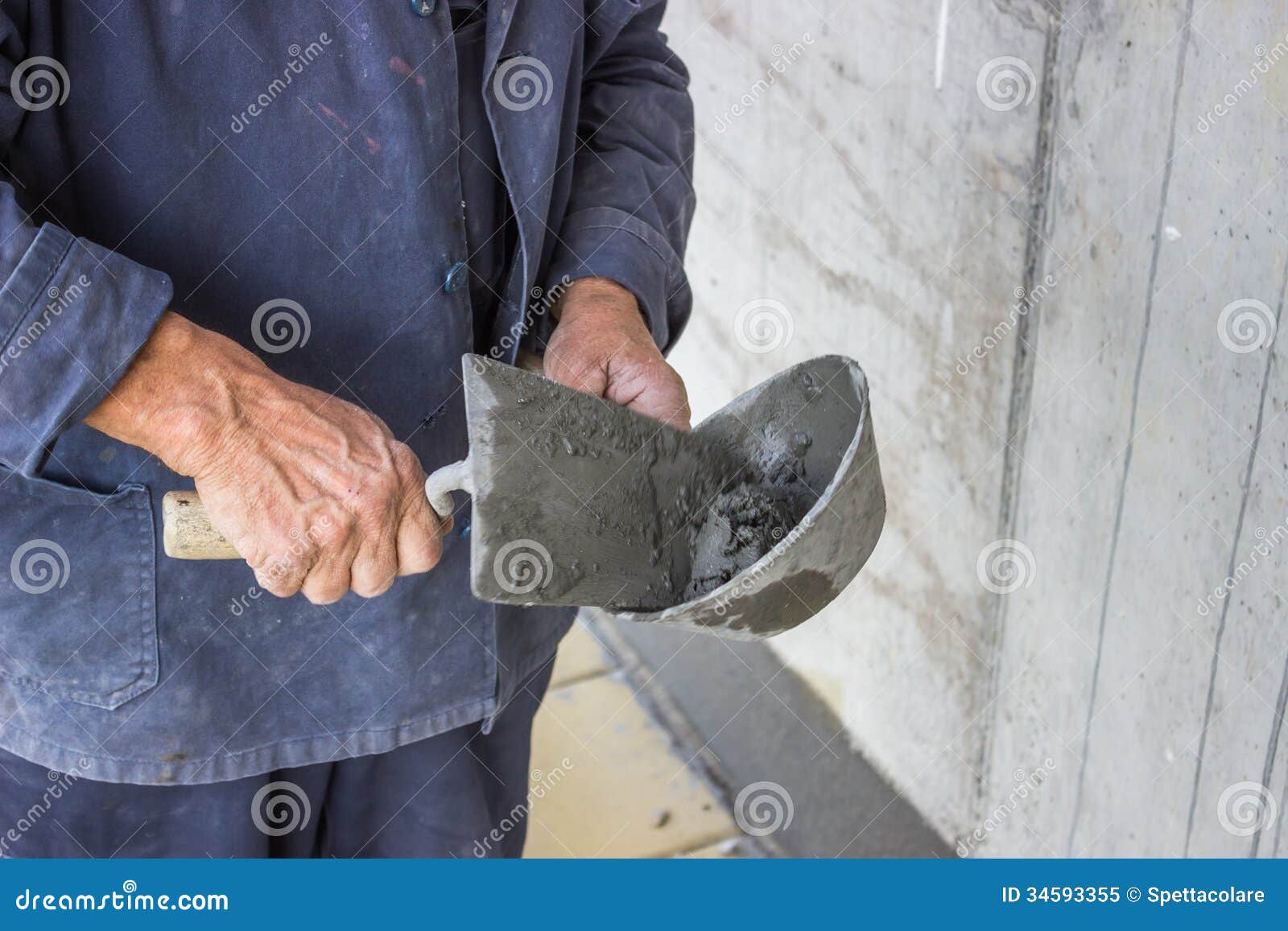 Trowel Spreading Mortar on Concrete Wall Stock Image Image of